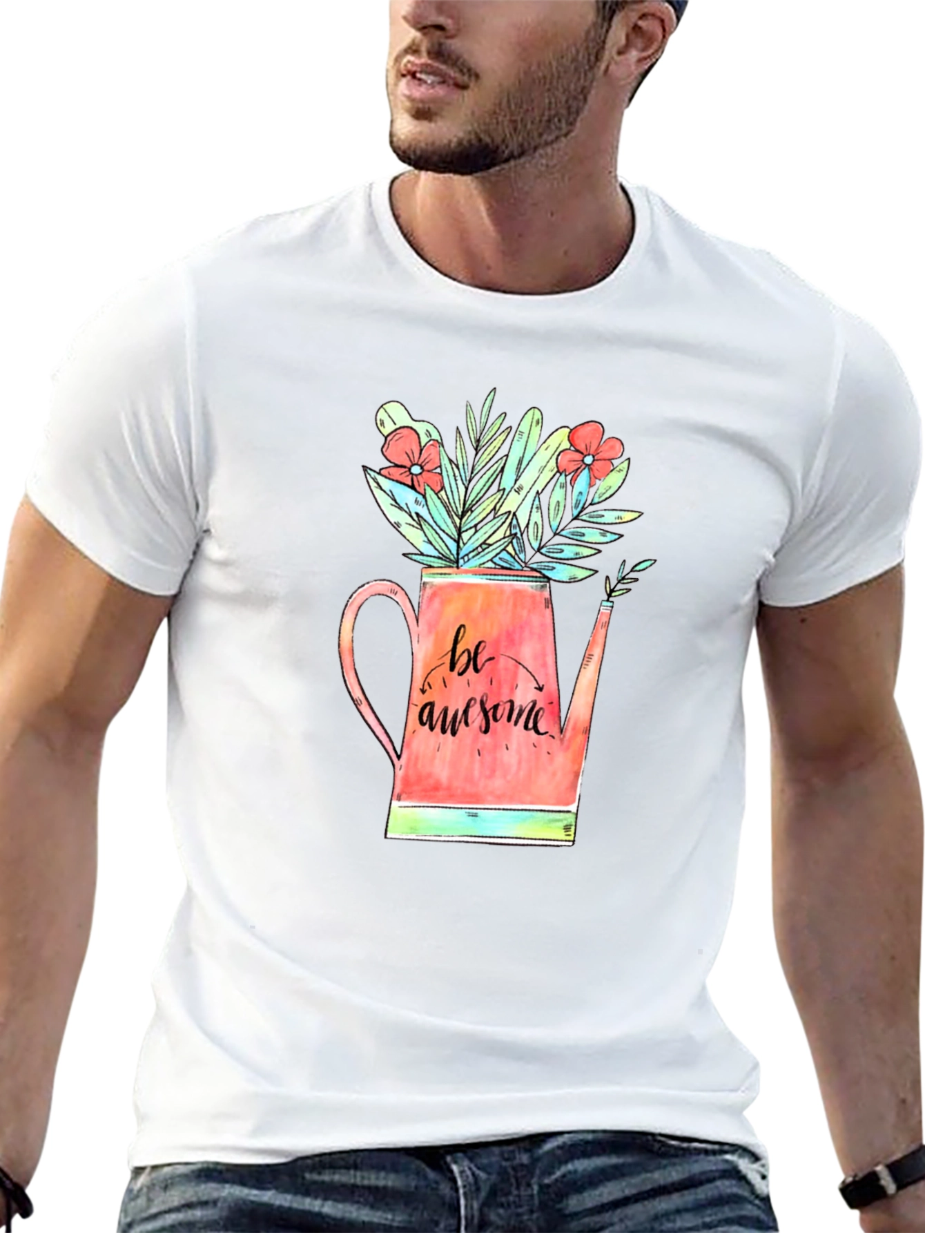 Be Awesome Floral Watering Can Graphic Tee