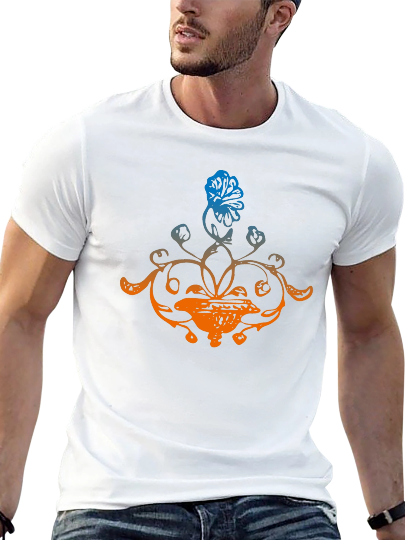 Floral Design Black T-Shirt