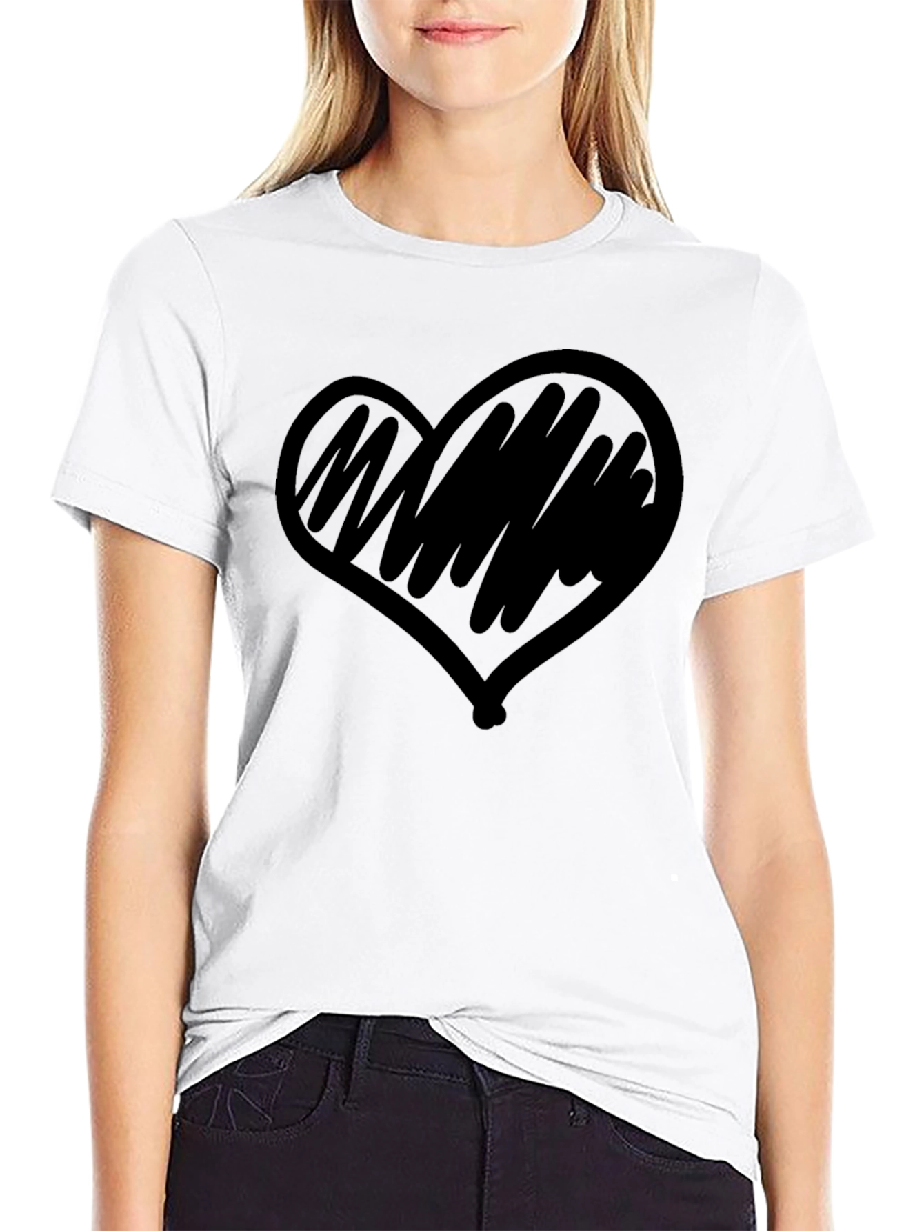Heart Scribble Graphic Tee - Casual Style