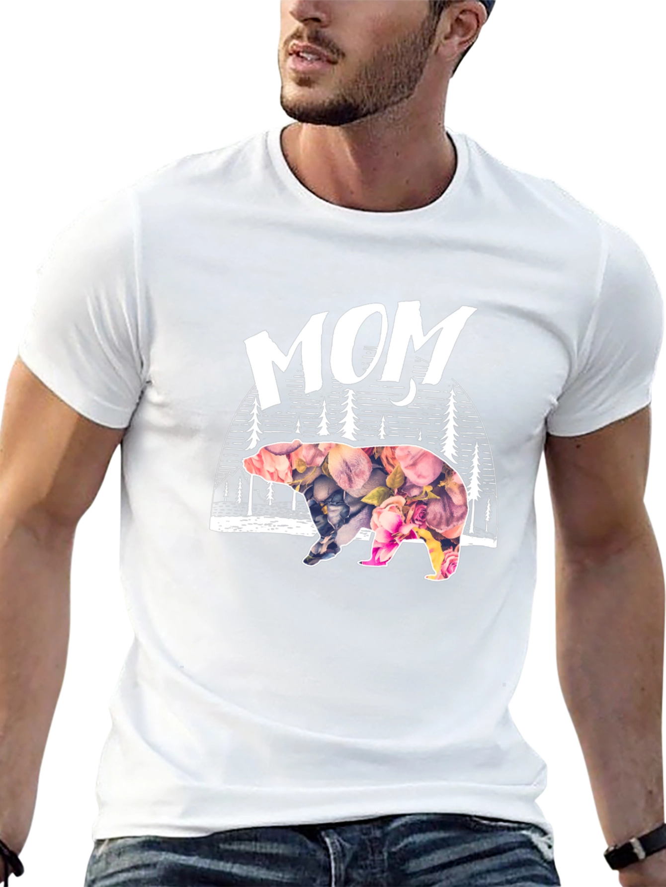 Mom Bear Floral Graphic T-Shirt