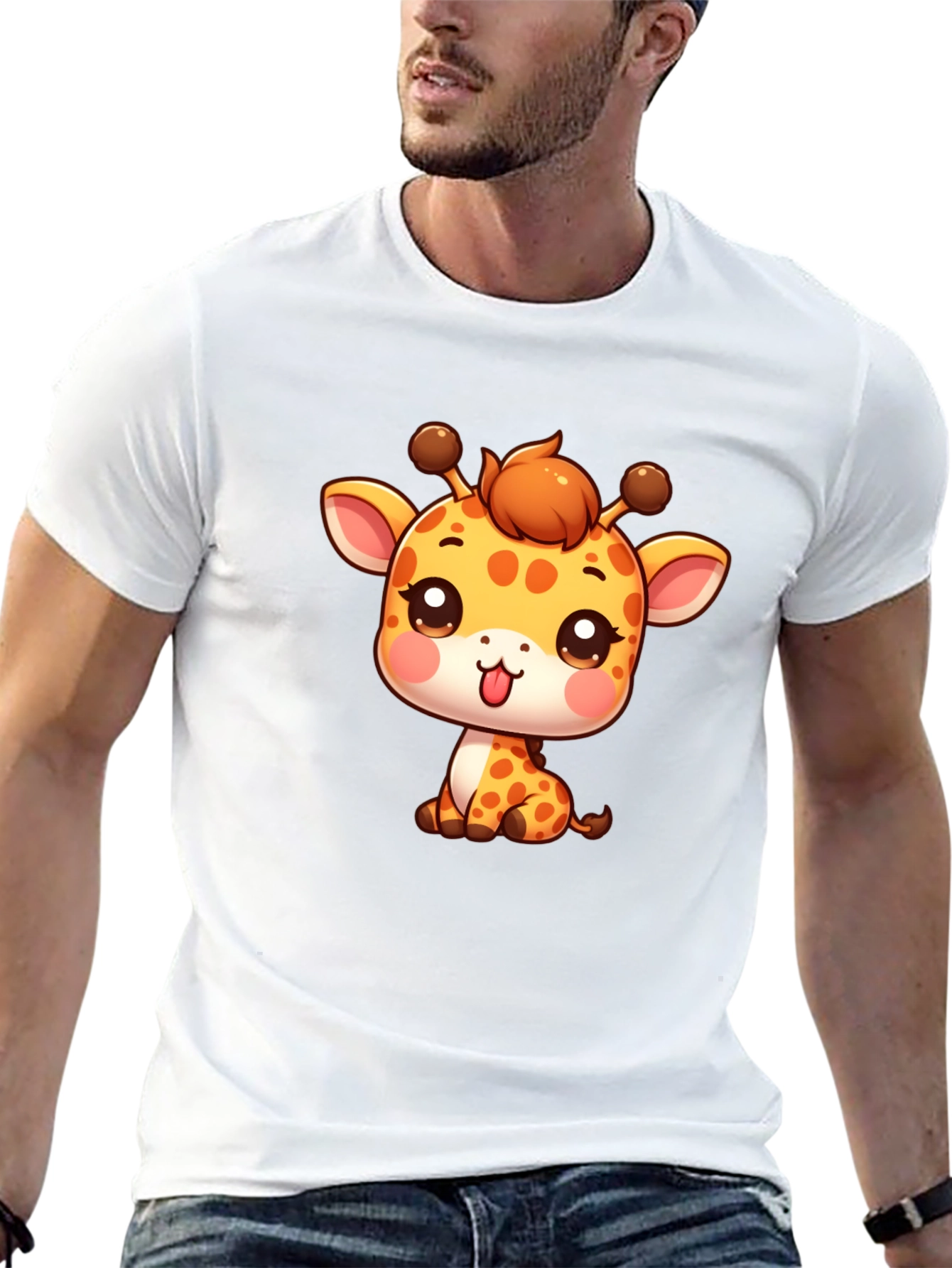 Cute Giraffe Cartoon Black T-Shirt