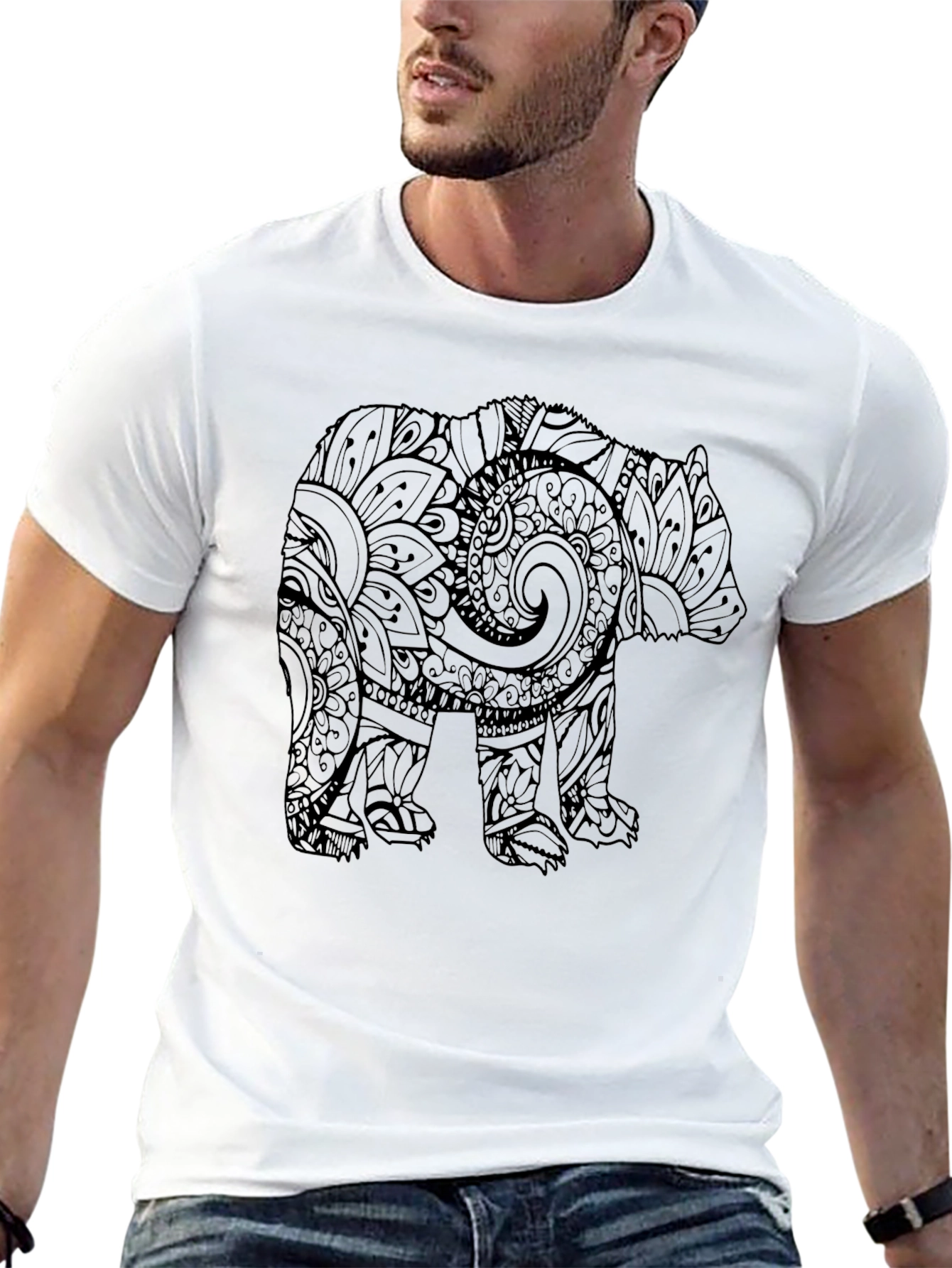 Bear Mandala Graphic Black T-Shirt