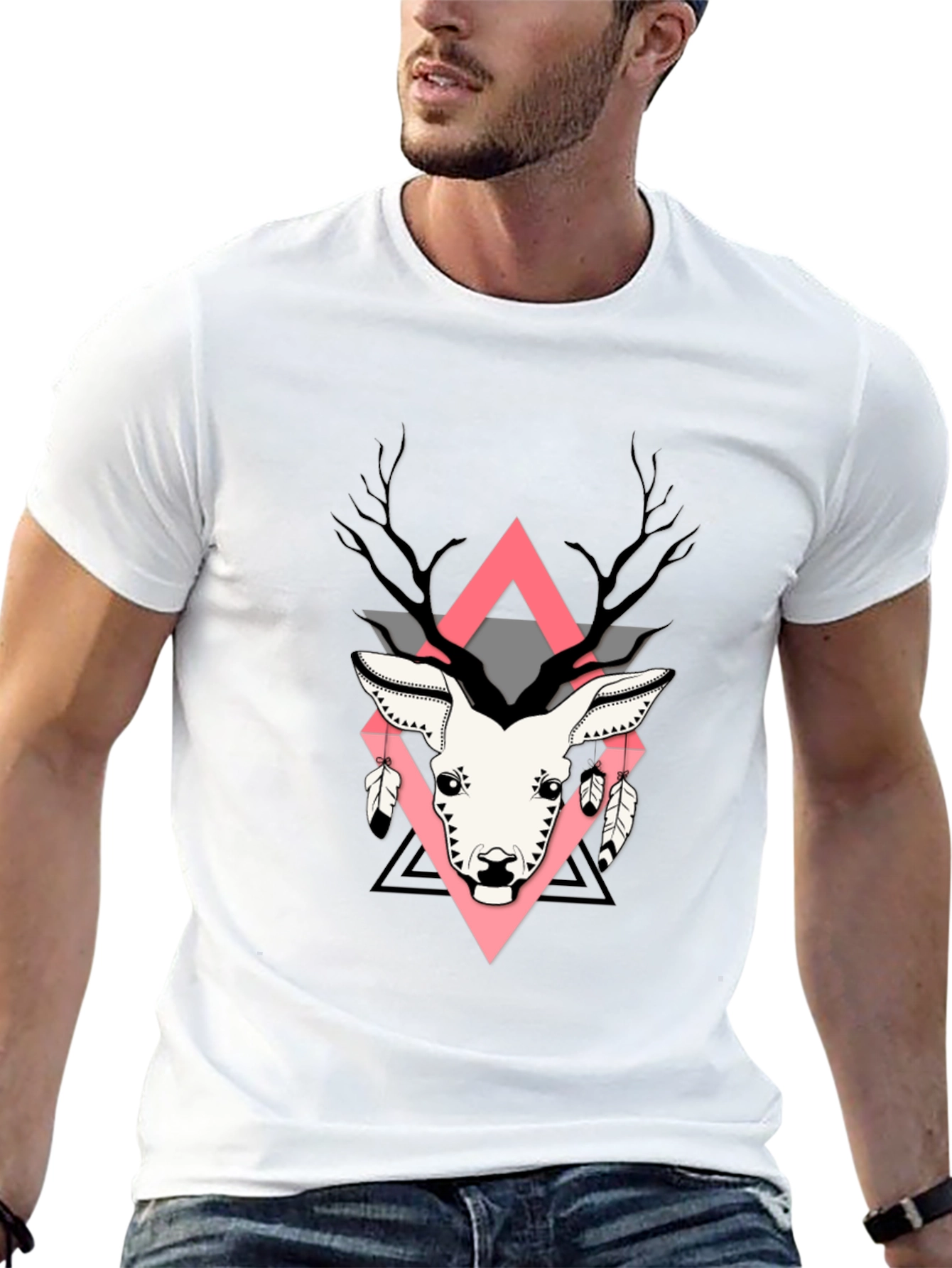 Geometric Deer Graphic Print T-Shirt