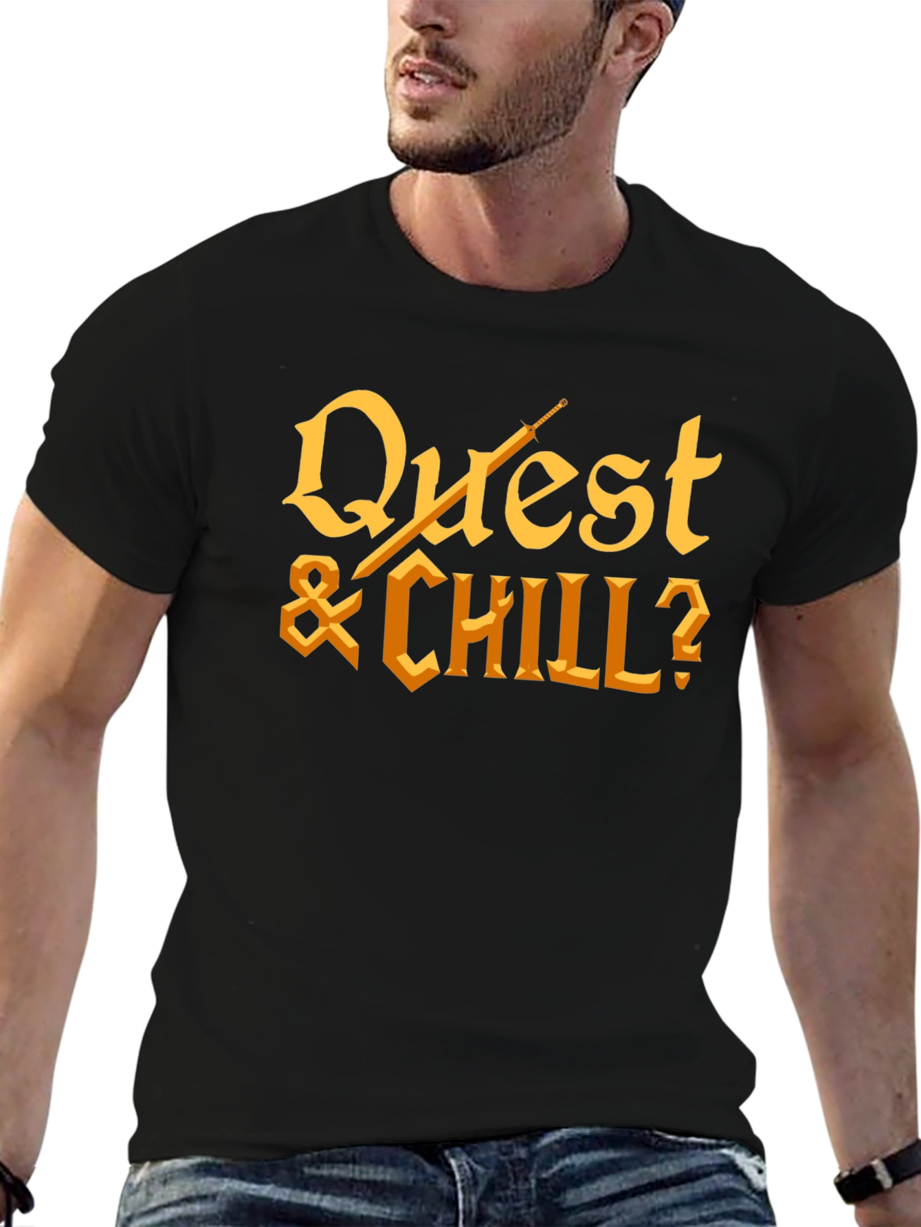 Quest & Chill? Graphic Tee - Black Cotton T-Shirt