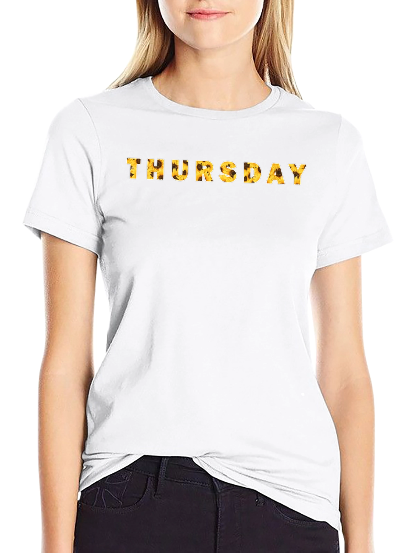 Thursday Sunflower Print Black T-Shirt
