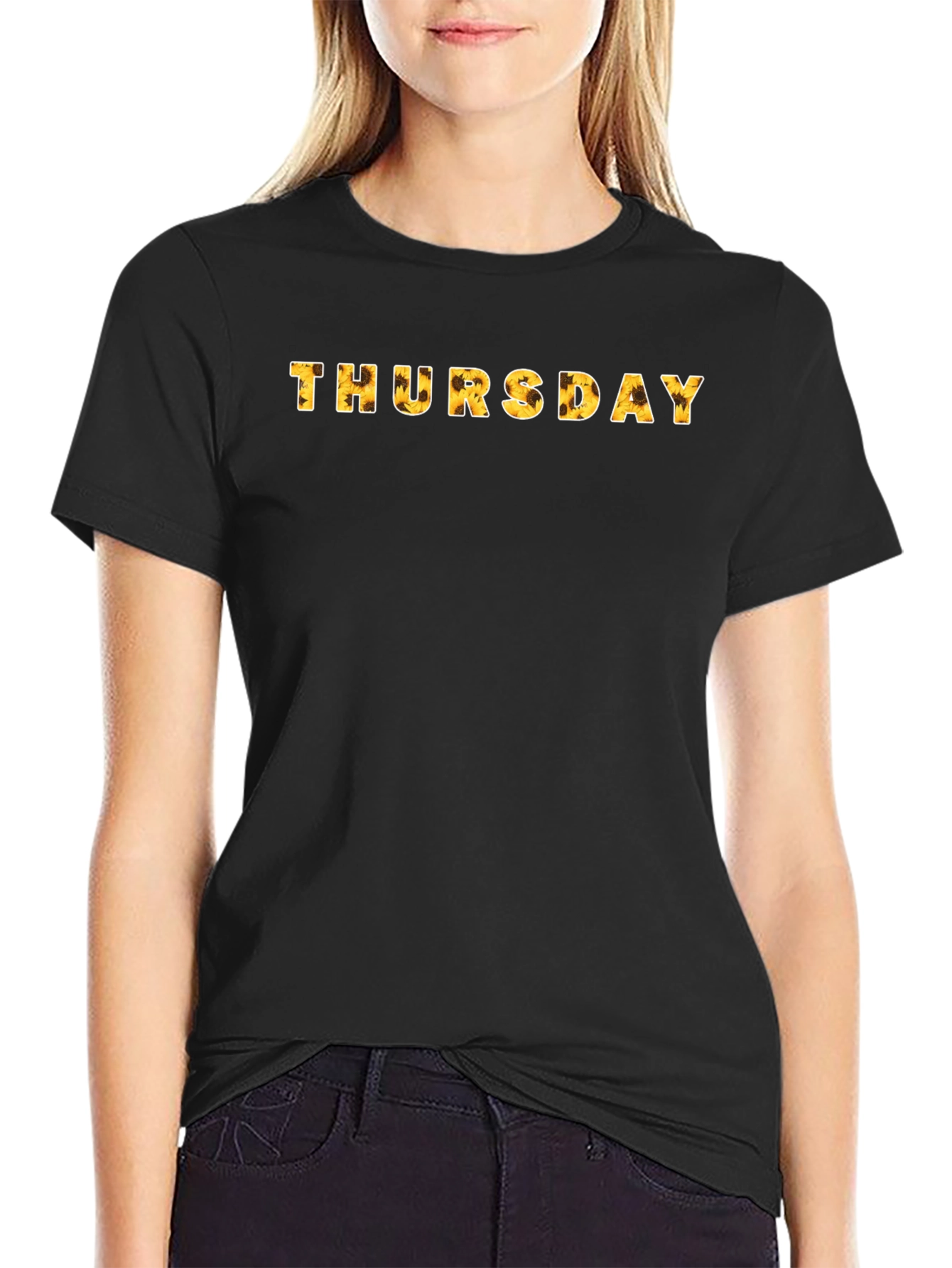Thursday Sunflower Print Black T-Shirt