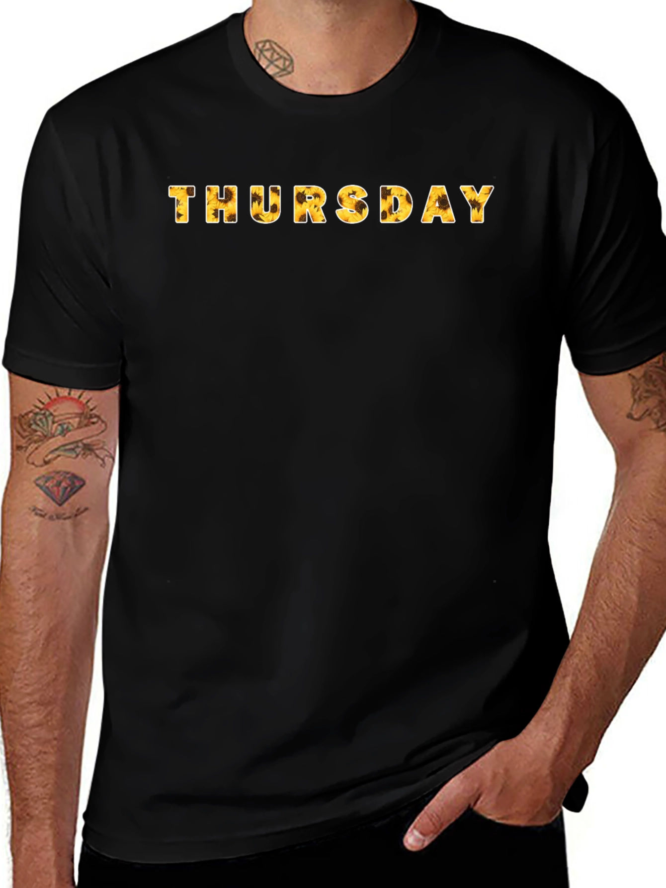 Thursday Sunflower Print Black T-Shirt