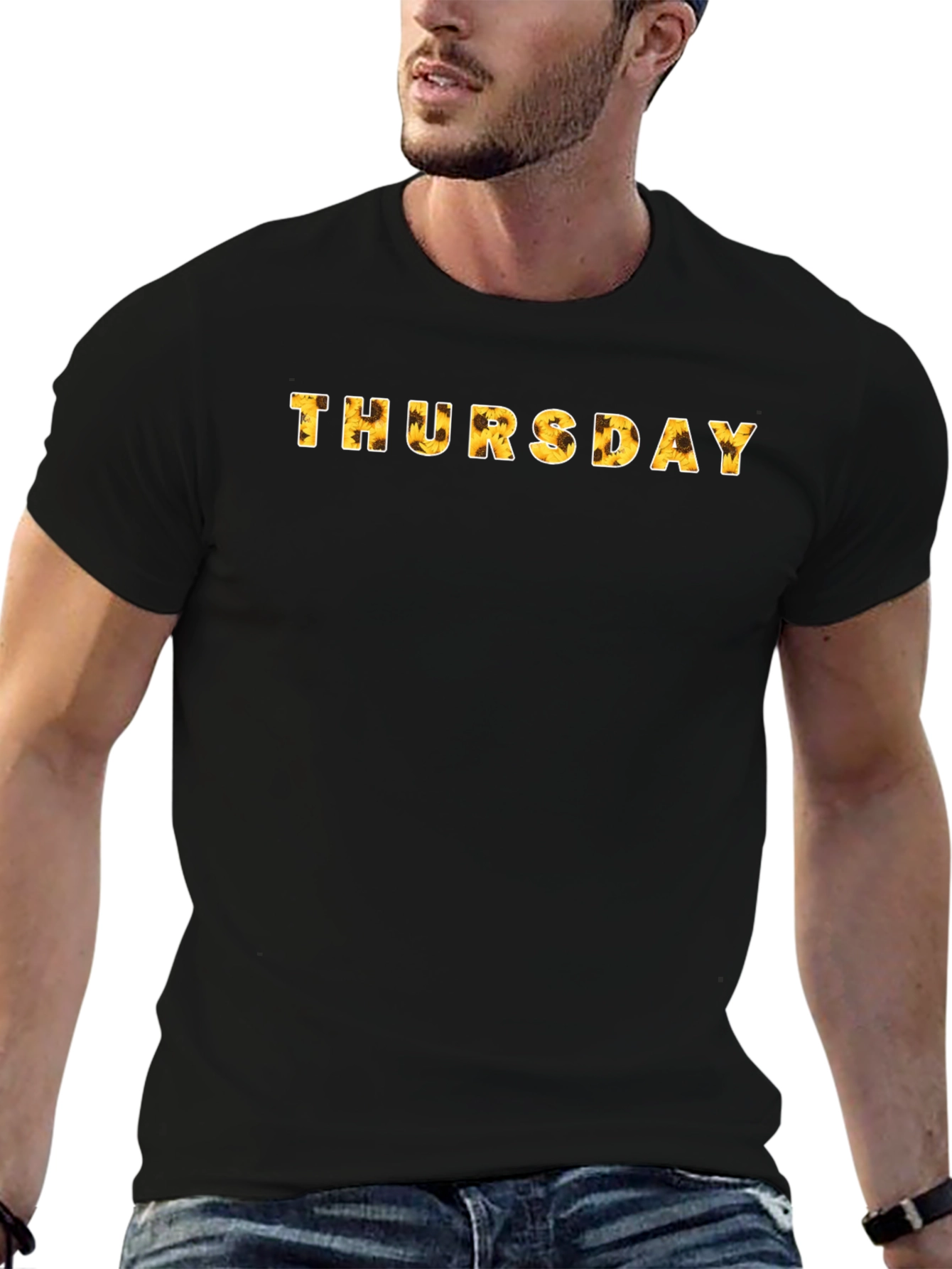 Thursday Sunflower Print Black T-Shirt