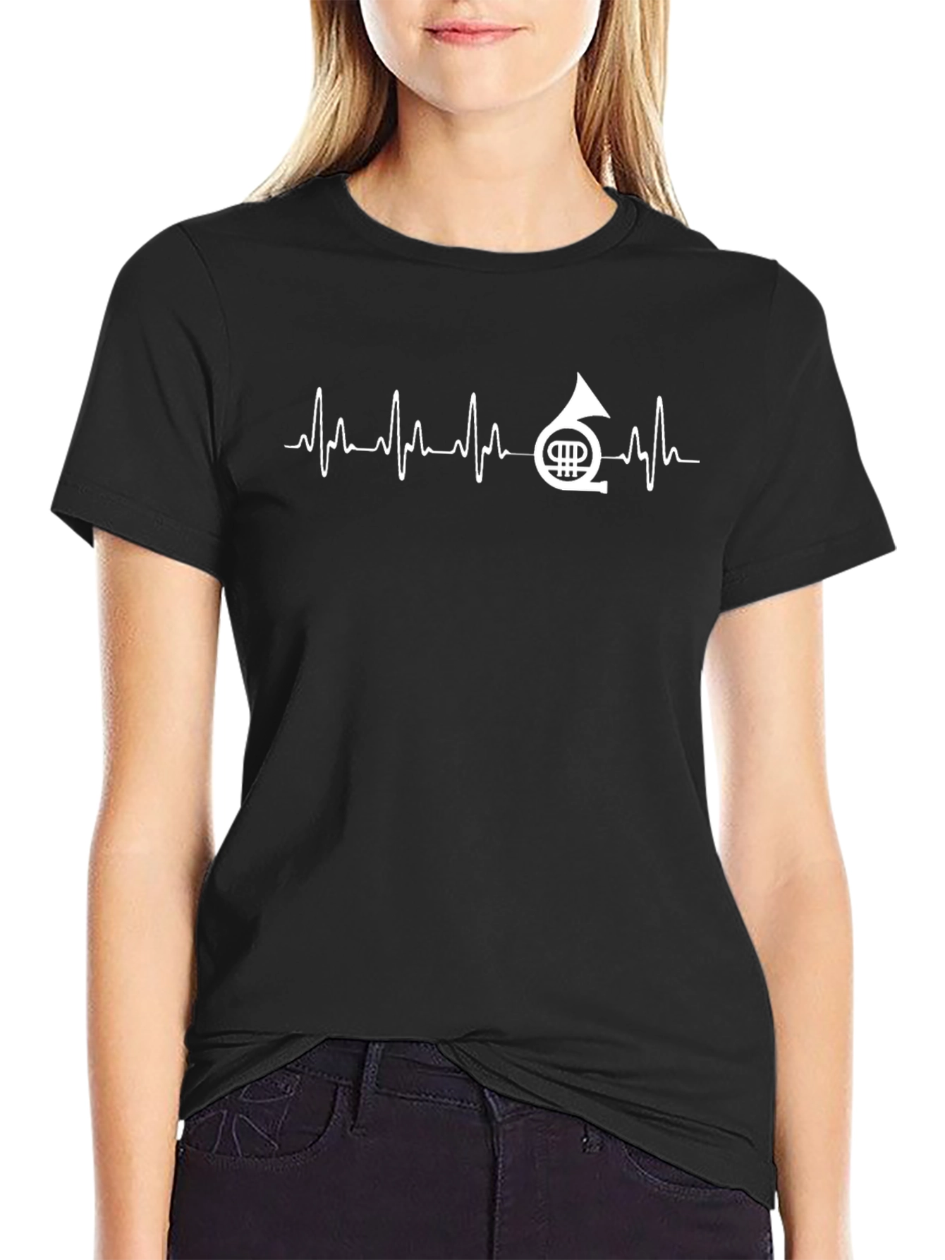 French Horn Heartbeat T-Shirt - Music Lover Tee