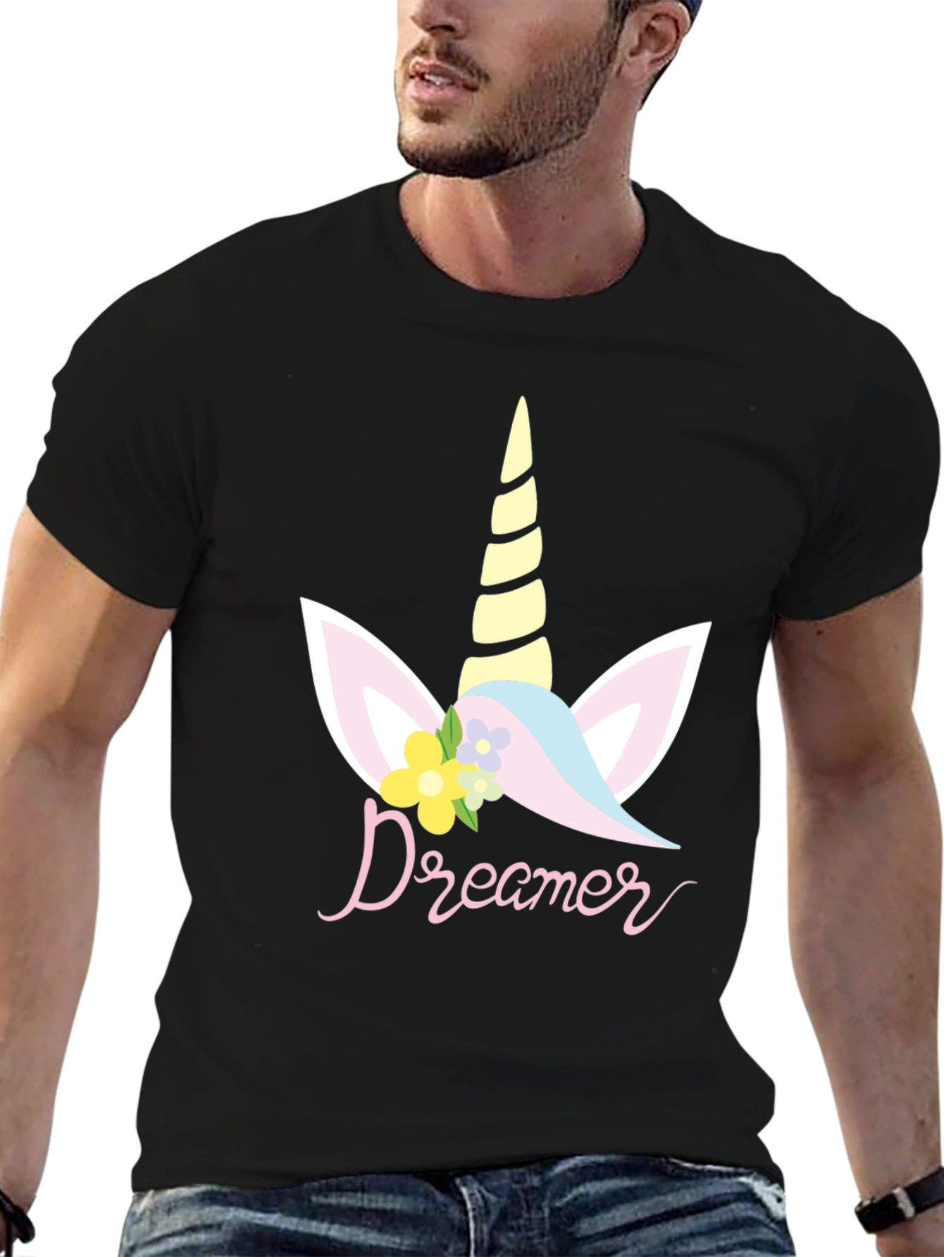 Dreamer Unicorn Graphic T-Shirt - Black