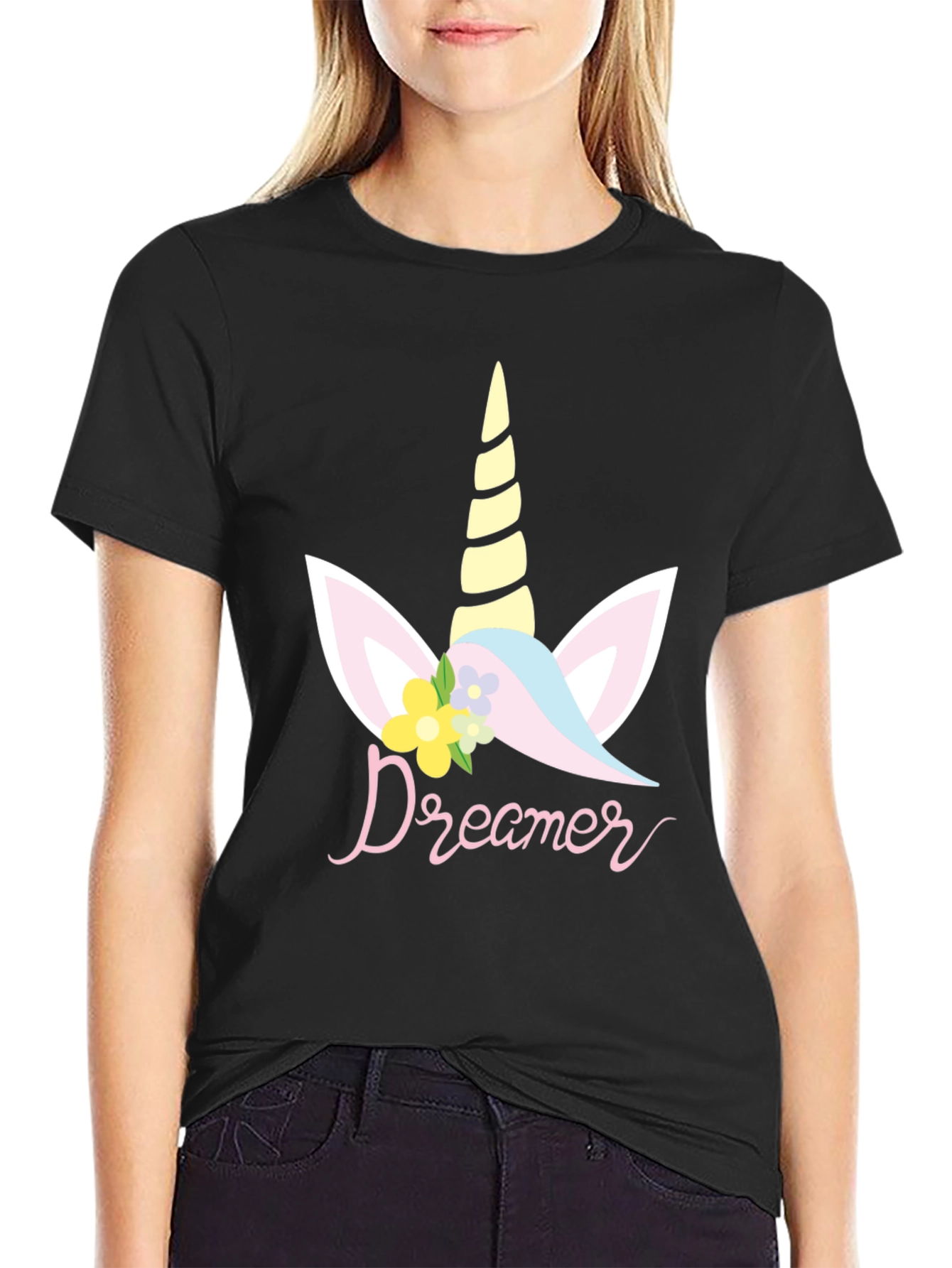 Dreamer Unicorn Graphic T-Shirt - Black
