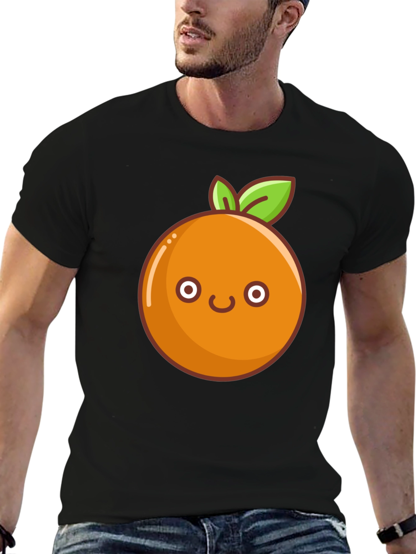 Cute Orange Graphic Tee - Black Cotton T-Shirt