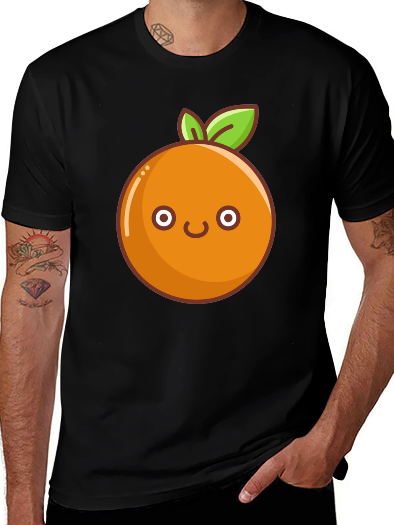 Cute Orange Graphic Tee - Black Cotton T-Shirt