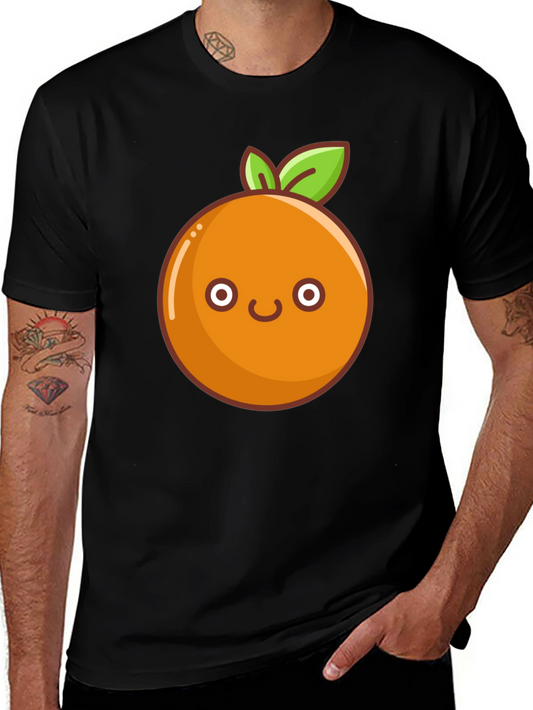 Cute Orange Graphic Tee - Black Cotton T-Shirt