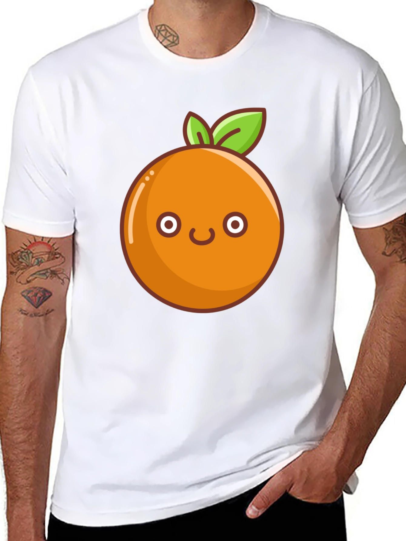 Cute Orange Graphic Tee - Black Cotton T-Shirt