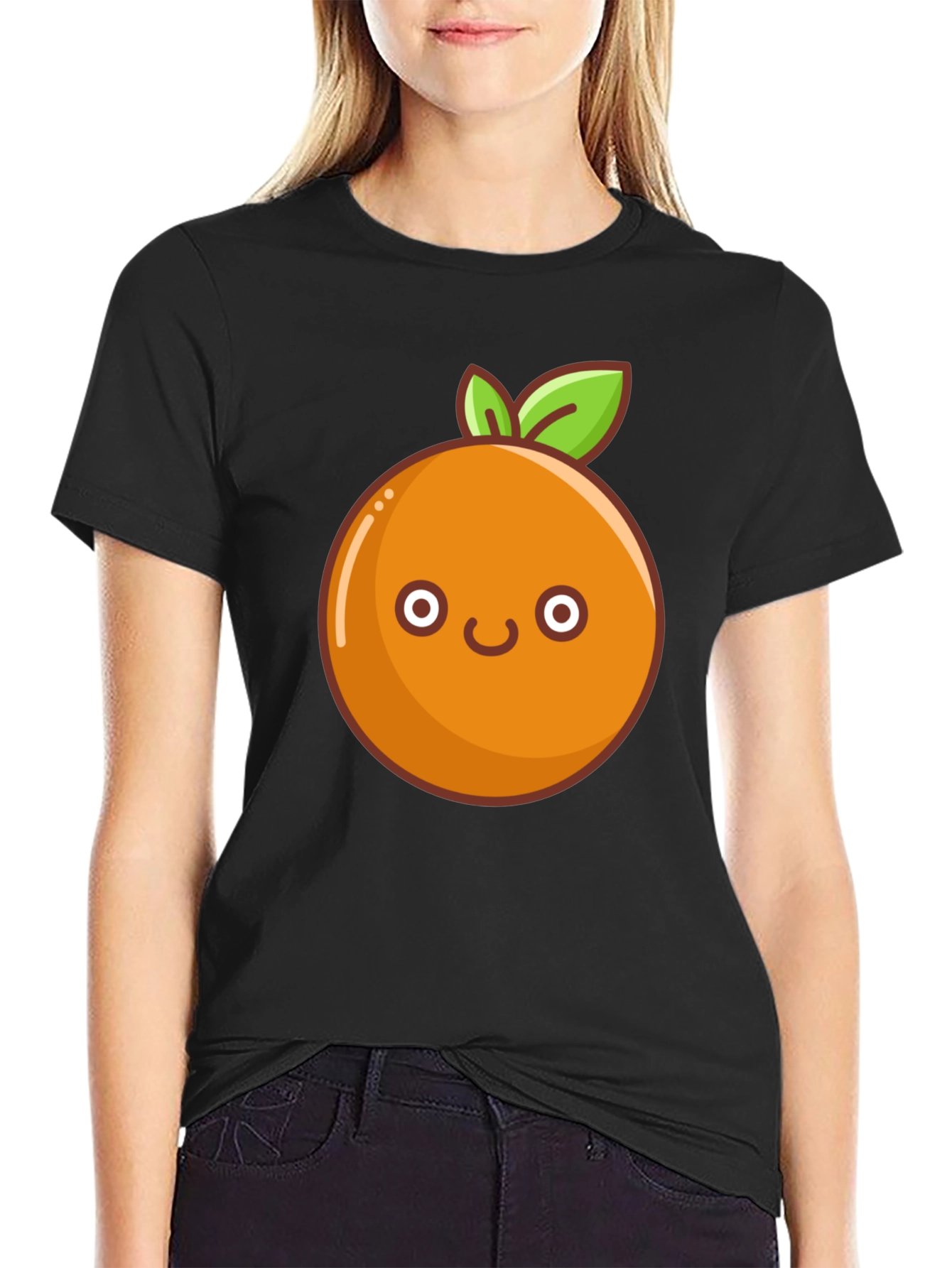 Cute Orange Graphic Tee - Black Cotton T-Shirt