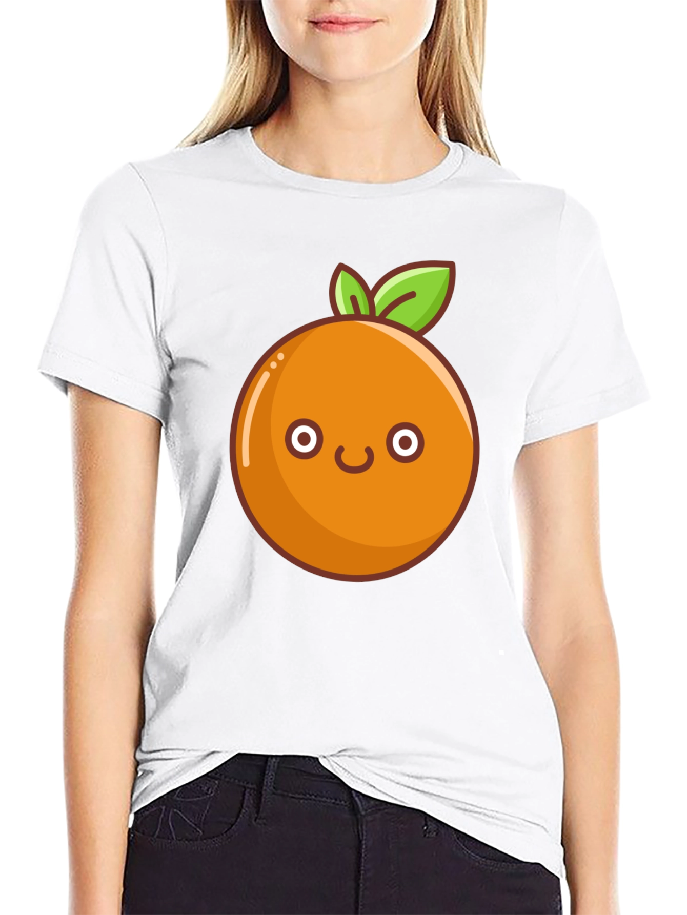 Cute Orange Graphic Tee - Black Cotton T-Shirt