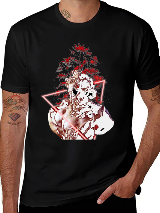 Statue Head Graphic Tee - Black Cotton Blend