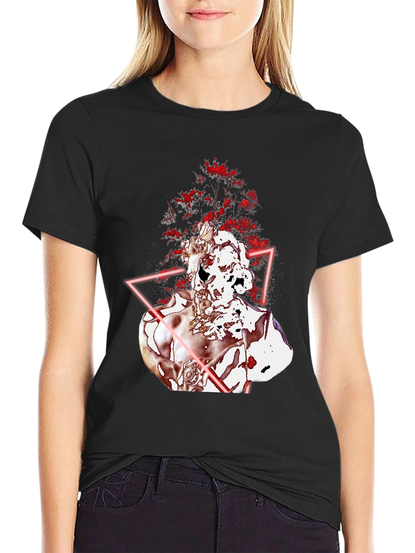 Statue Head Graphic Tee - Black Cotton Blend