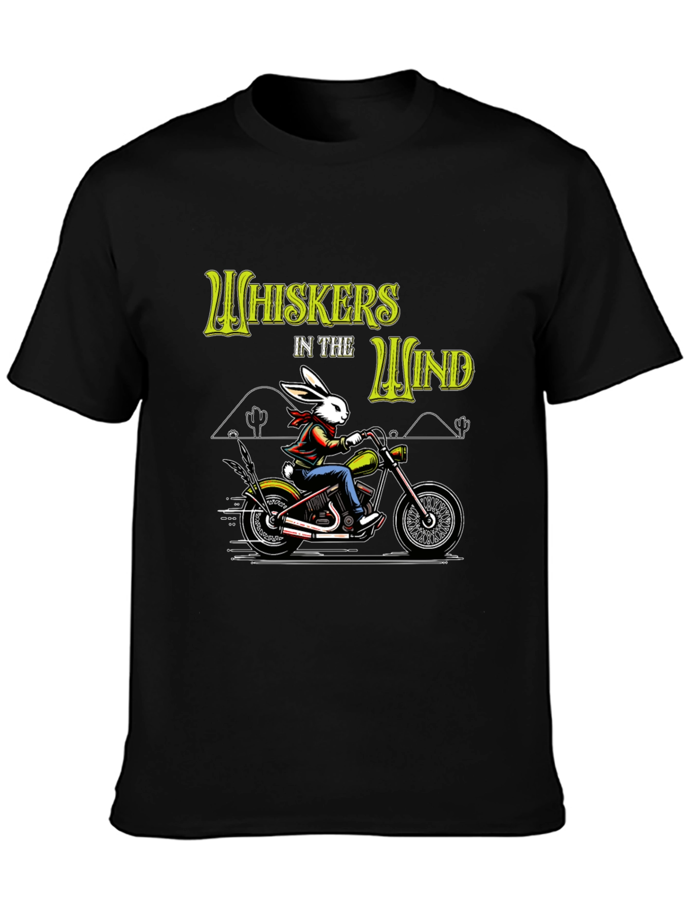 Whiskers in the Wind T-Shirt - Rabbit Biker Design