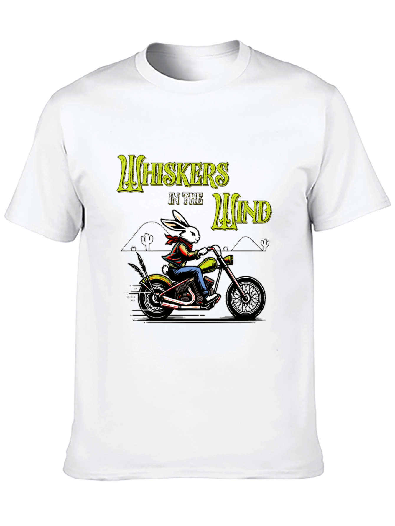 Whiskers in the Wind T-Shirt - Rabbit Biker Design