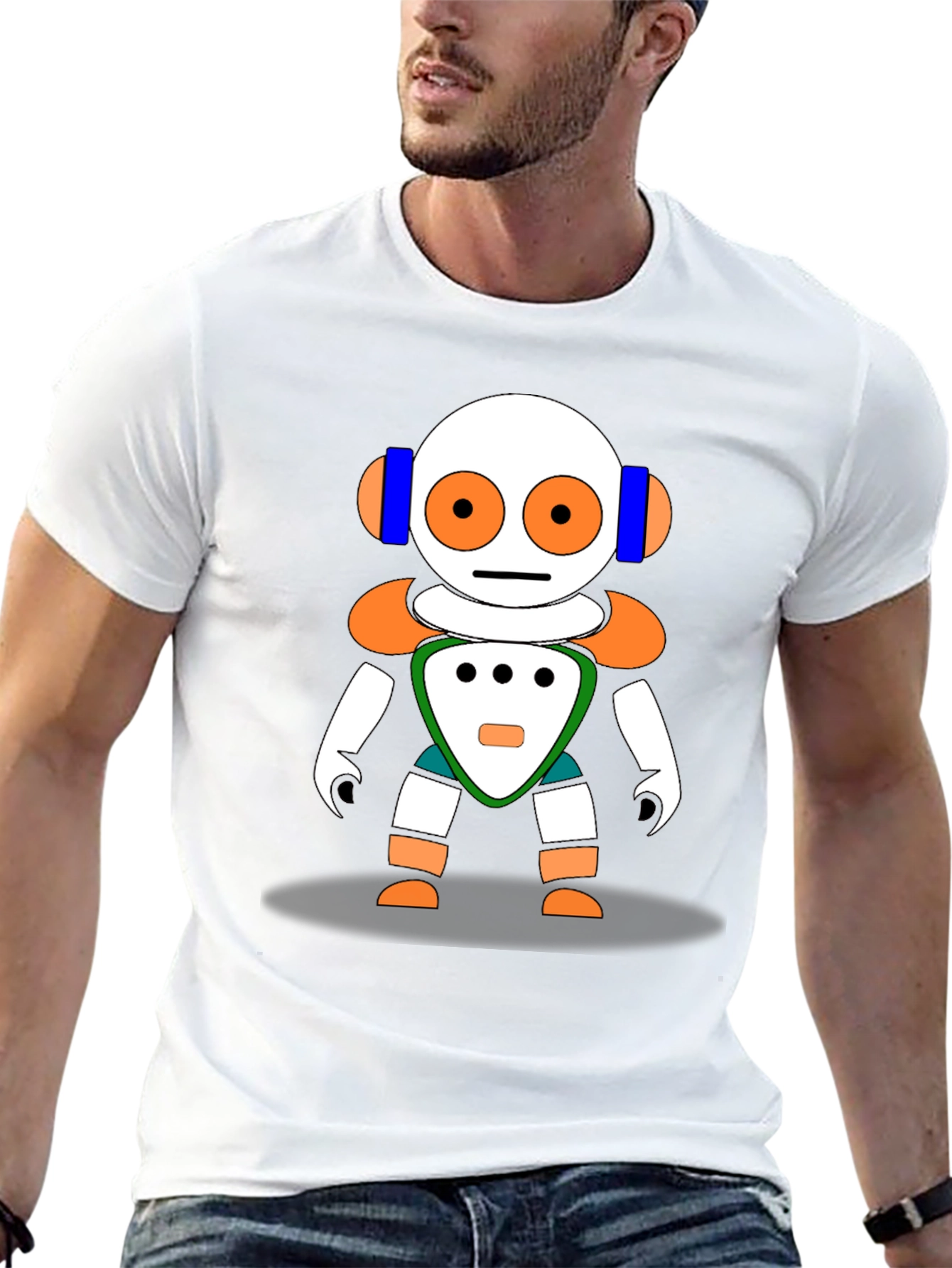 Fun Robot Graphic Tee - Black Cotton Blend