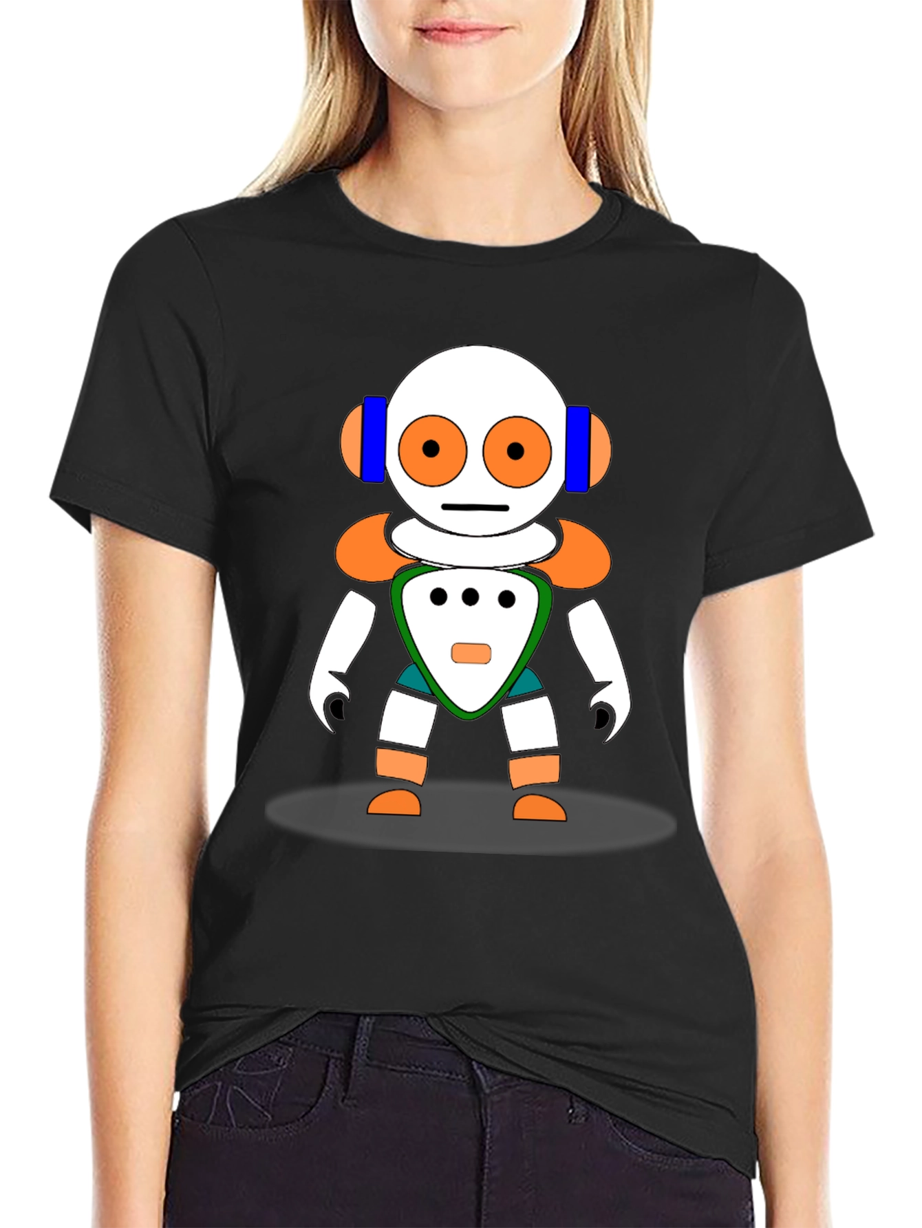 Fun Robot Graphic Tee - Black Cotton Blend