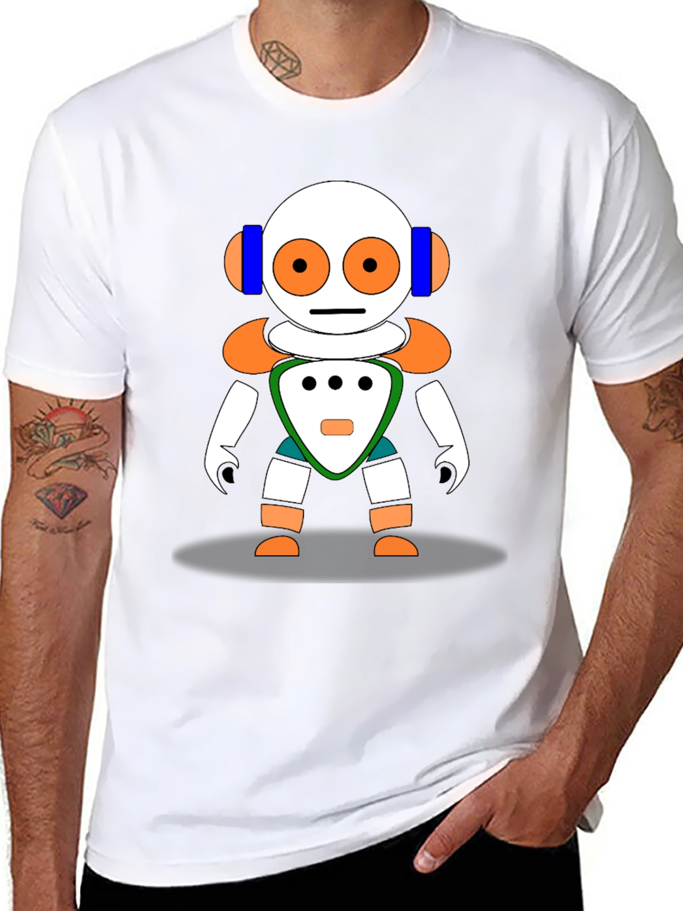 Fun Robot Graphic Tee - Black Cotton Blend