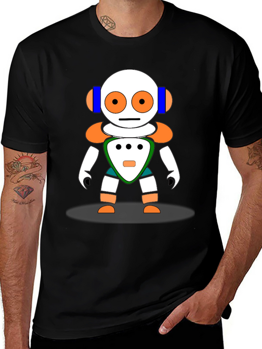Fun Robot Graphic Tee - Black Cotton Blend