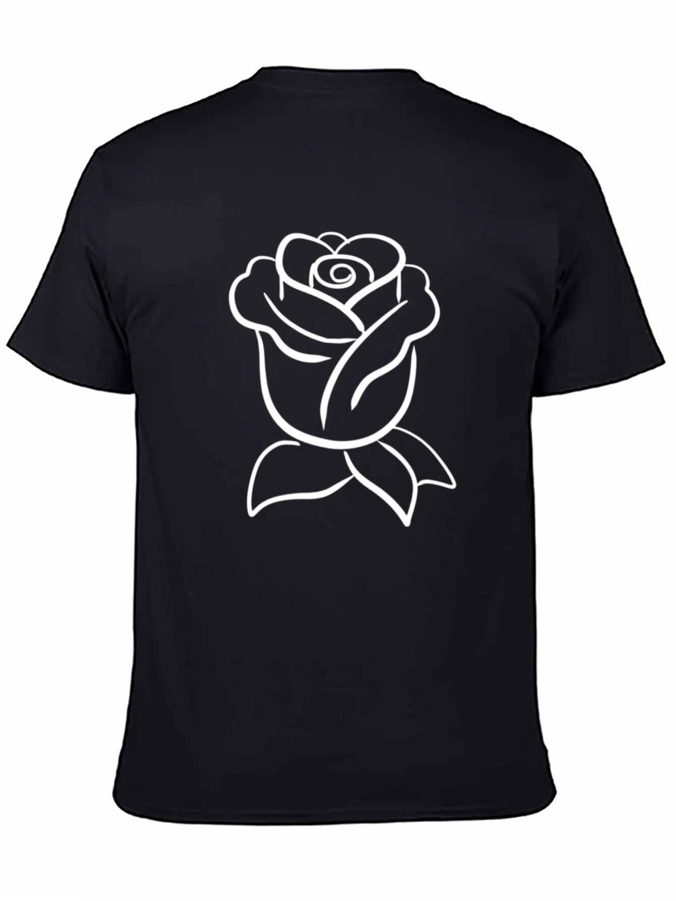 Black Tee with White Rose Graphic