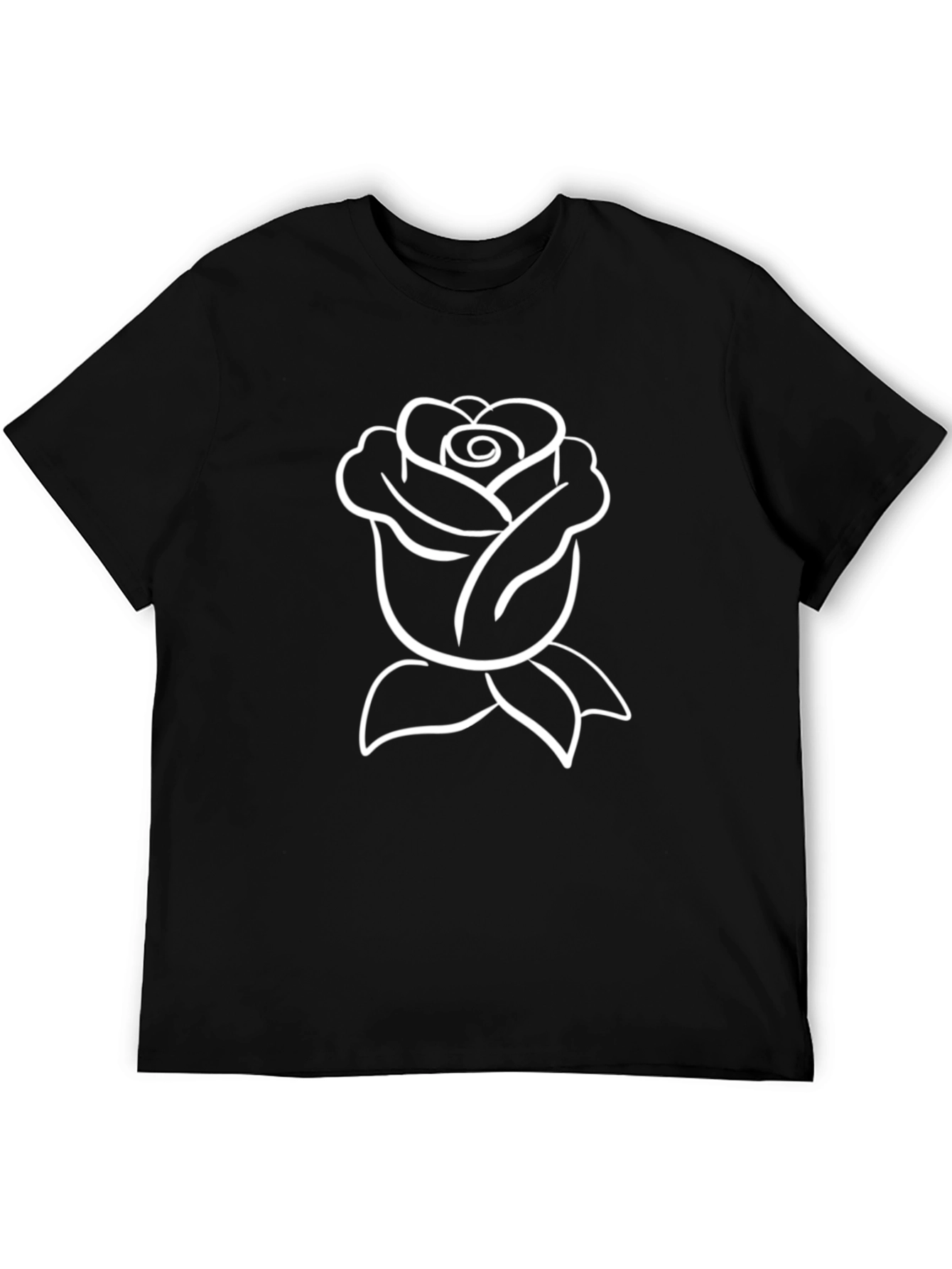 Black Tee with White Rose Graphic