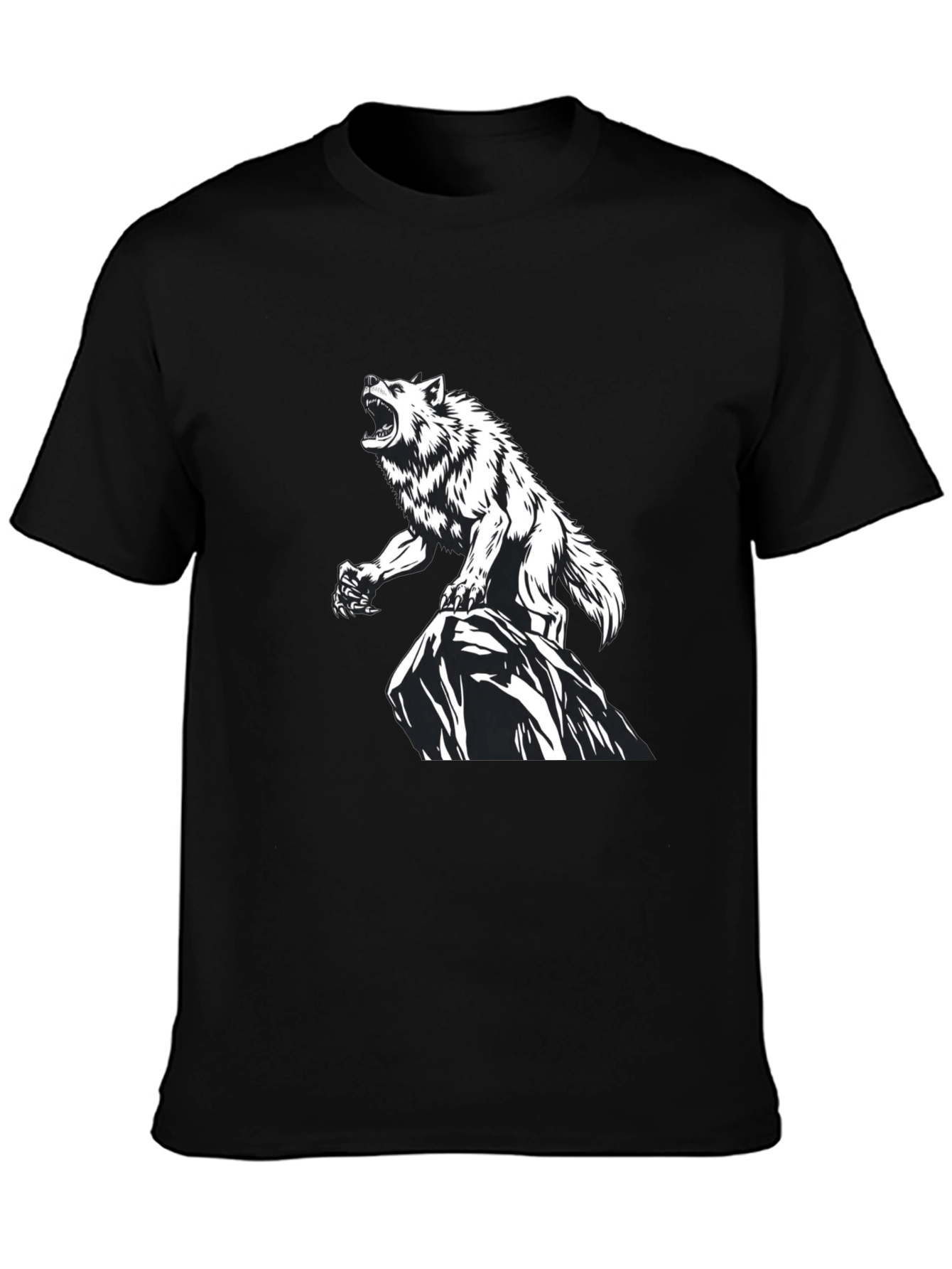 Wolf Graphic Print Black T-Shirt