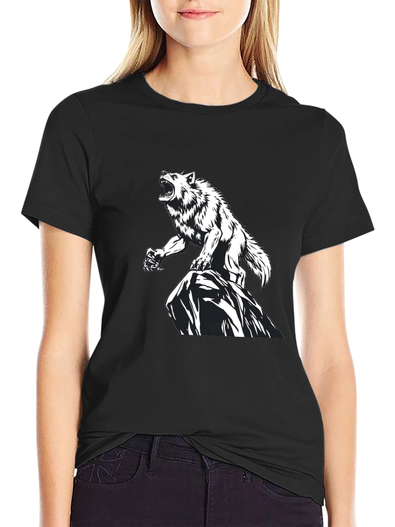 Wolf Graphic Print Black T-Shirt