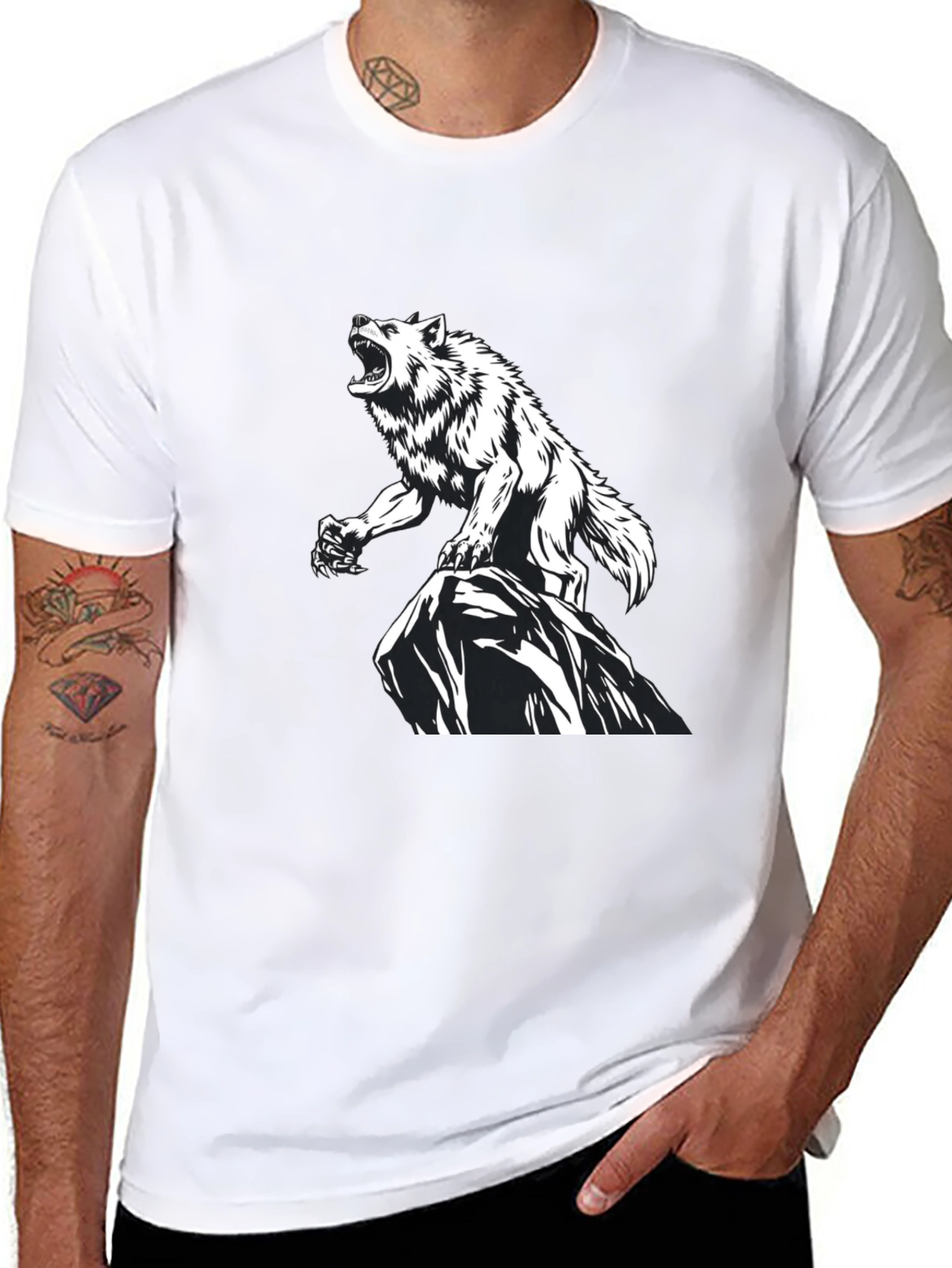 Wolf Graphic Print Black T-Shirt