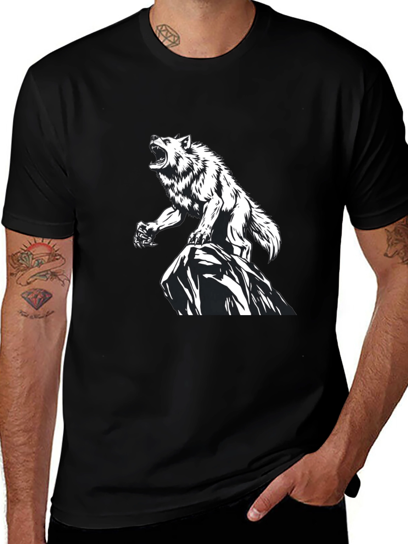 Wolf Graphic Print Black T-Shirt