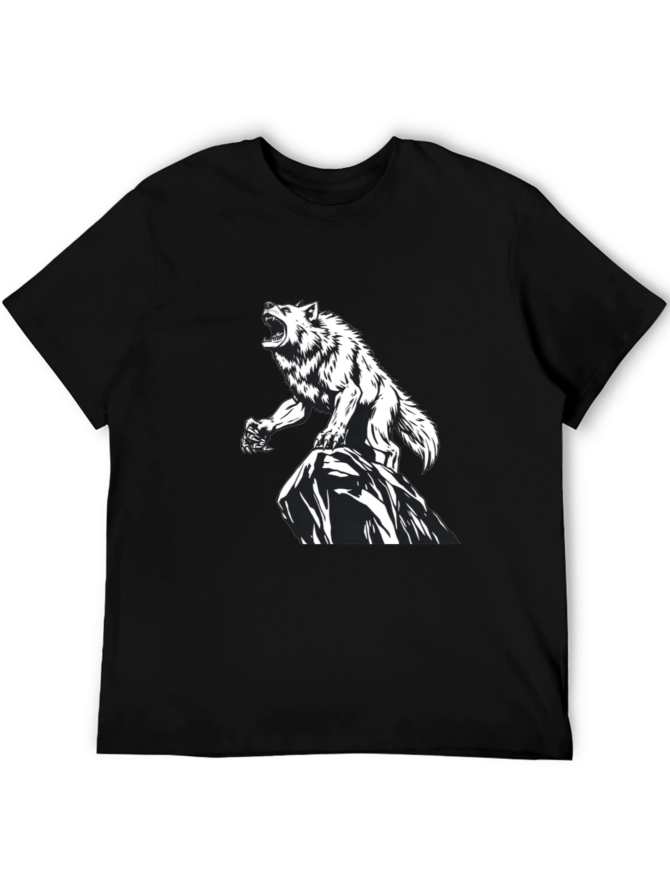 Wolf Graphic Print Black T-Shirt