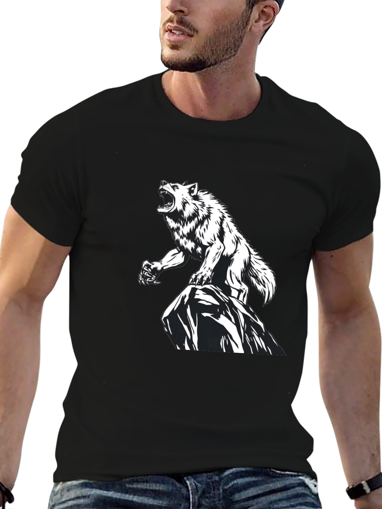 Wolf Graphic Print Black T-Shirt
