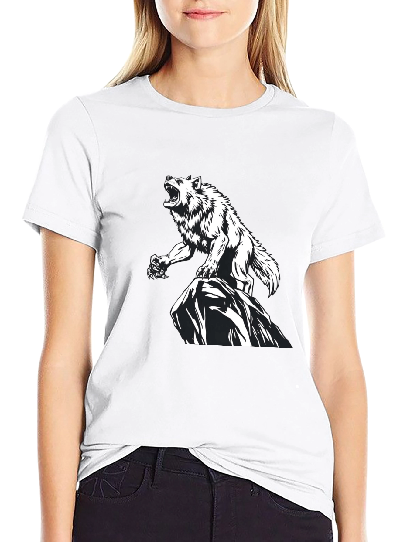 Wolf Graphic Print Black T-Shirt