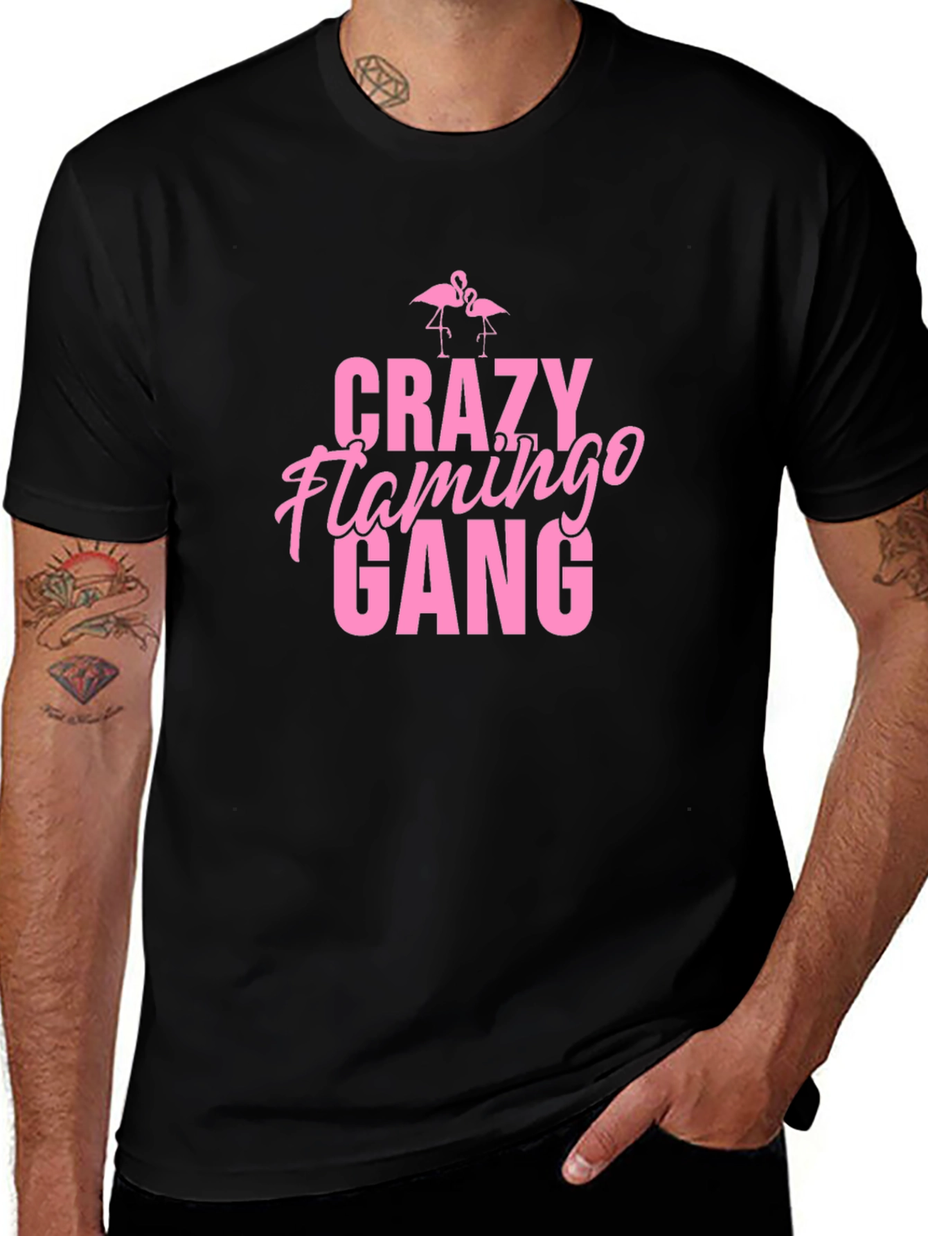 Crazy Flamingo Gang Graphic Tee - Black