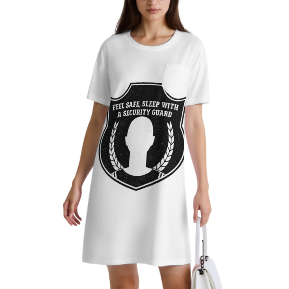 Feel Safe Sleep With a Security Guard T-Shirt Dress, Funny Security Officer Graphic Tee, Oversized Casual Mini Dress, Humor Statement Streetwear Outfit(z512)