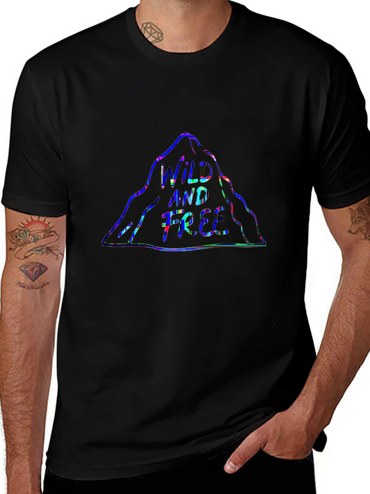 Wild and Free Neon Glitch Art Triangle T-Shirt | Adventure Style