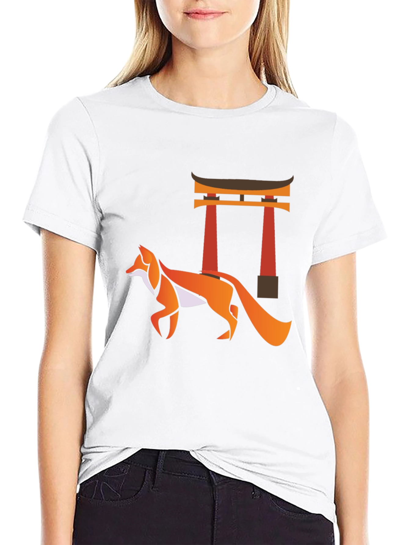 Fox & Torii Gate Graphic Tee - Black