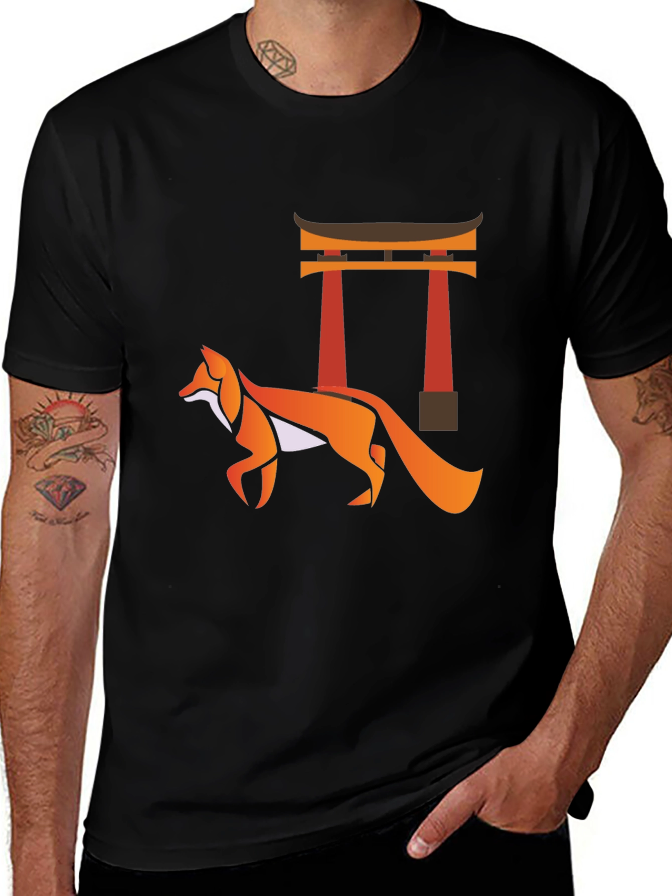 Fox & Torii Gate Graphic Tee - Black