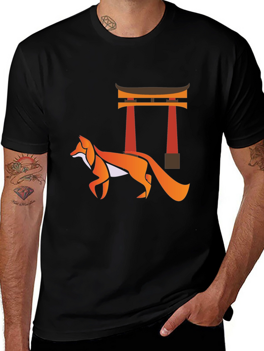 Fox & Torii Gate Graphic Tee - Black