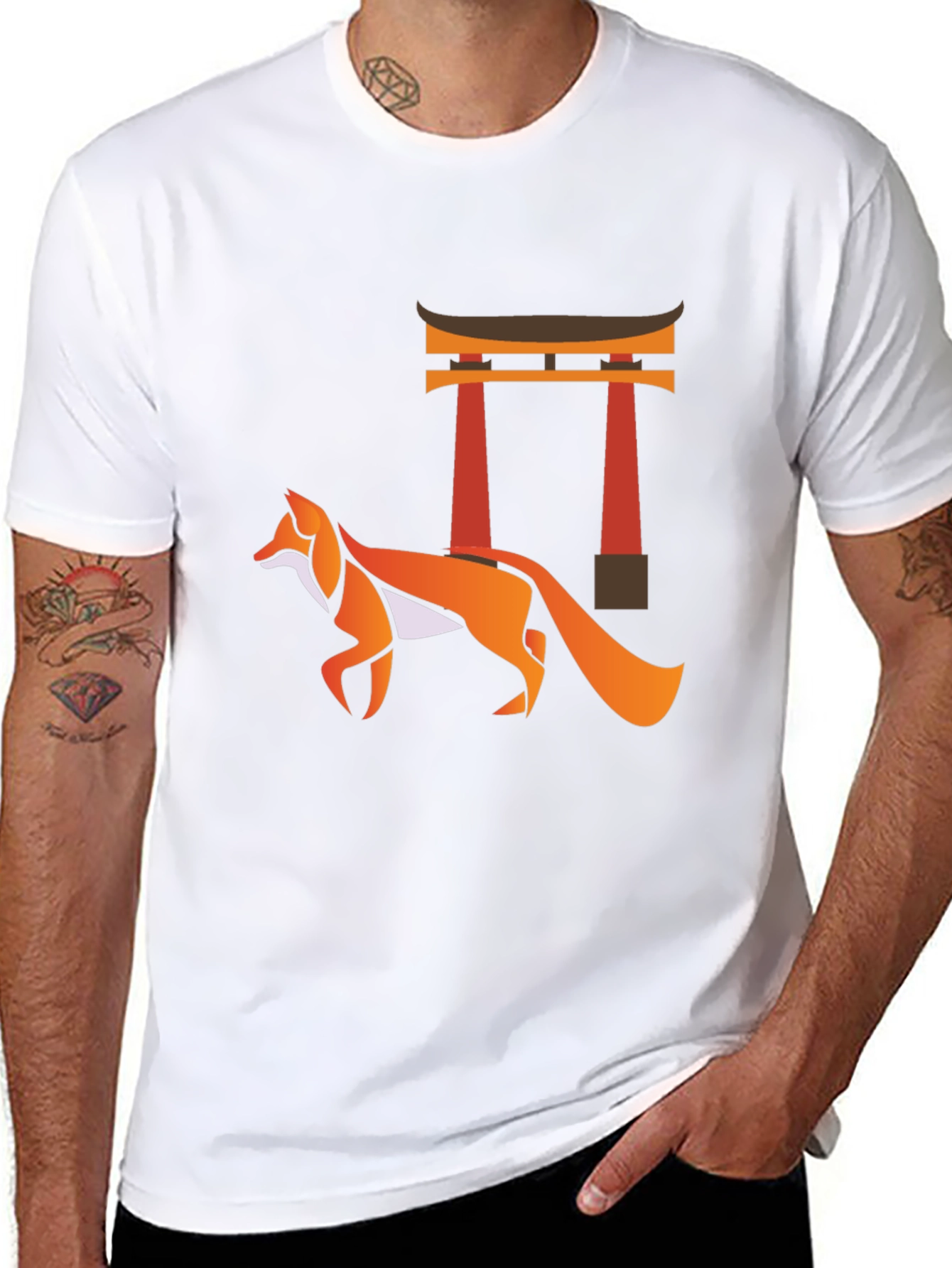 Fox & Torii Gate Graphic Tee - Black