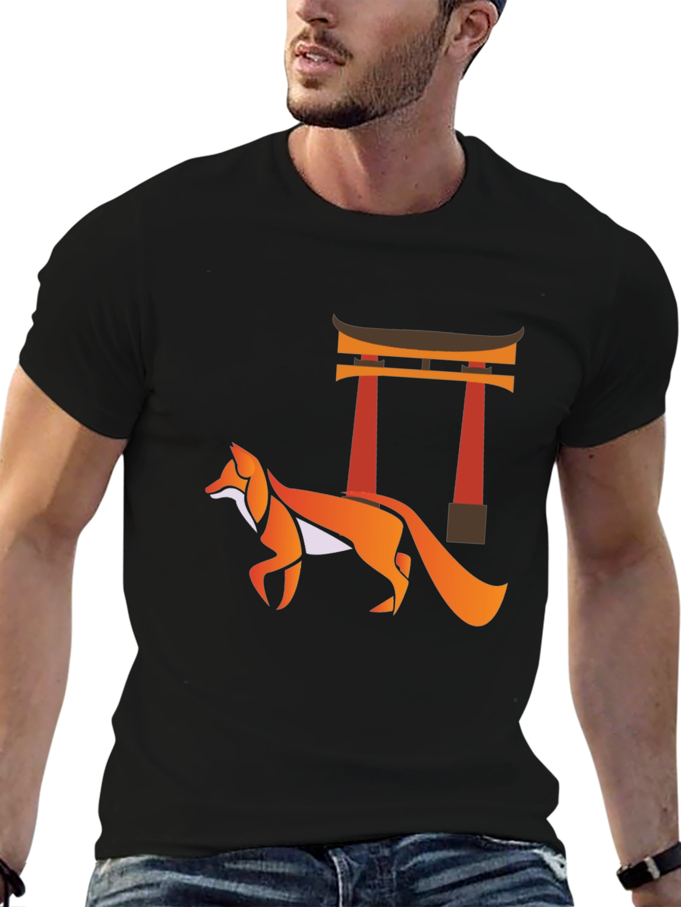 Fox & Torii Gate Graphic Tee - Black