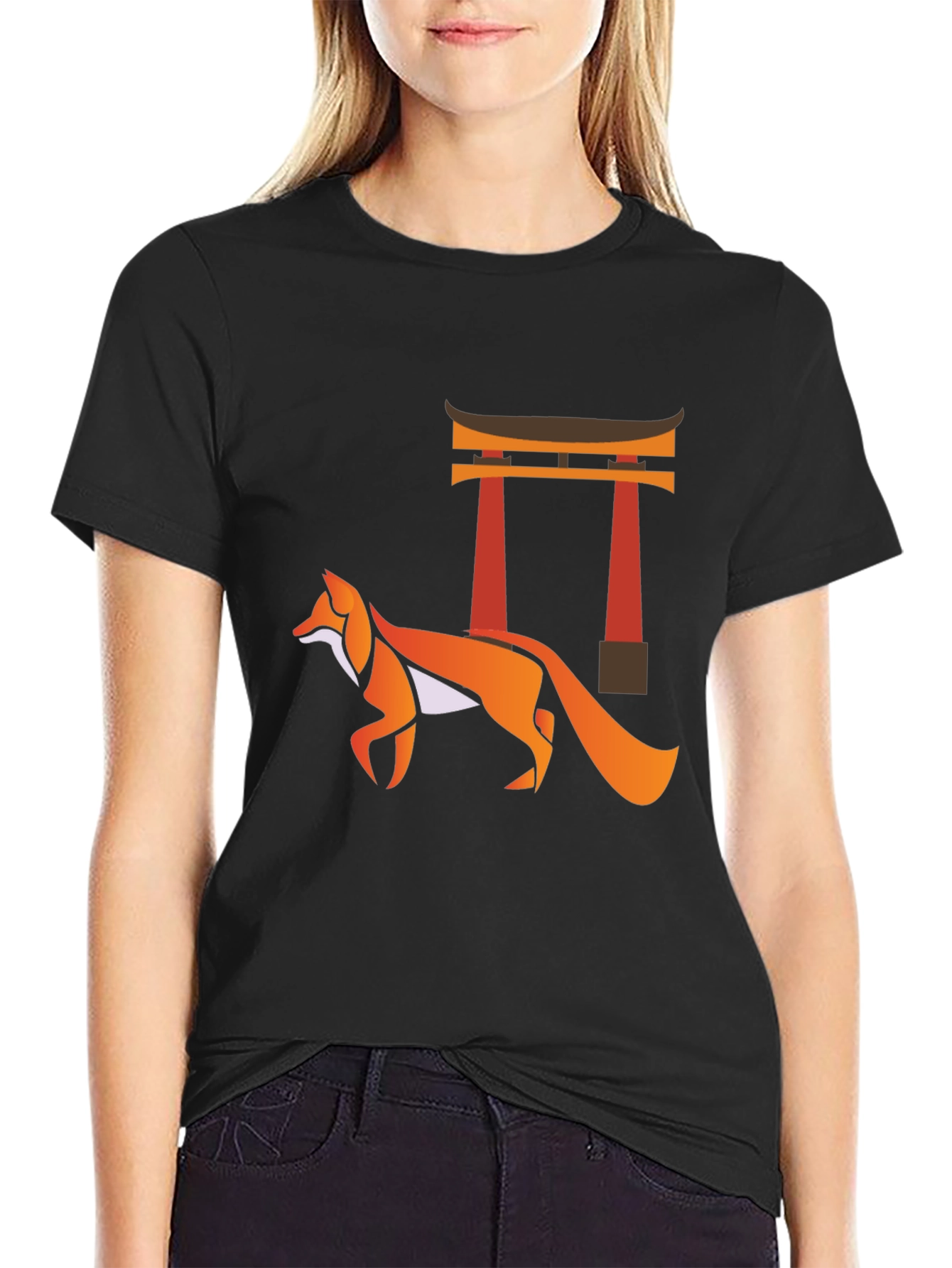 Fox & Torii Gate Graphic Tee - Black