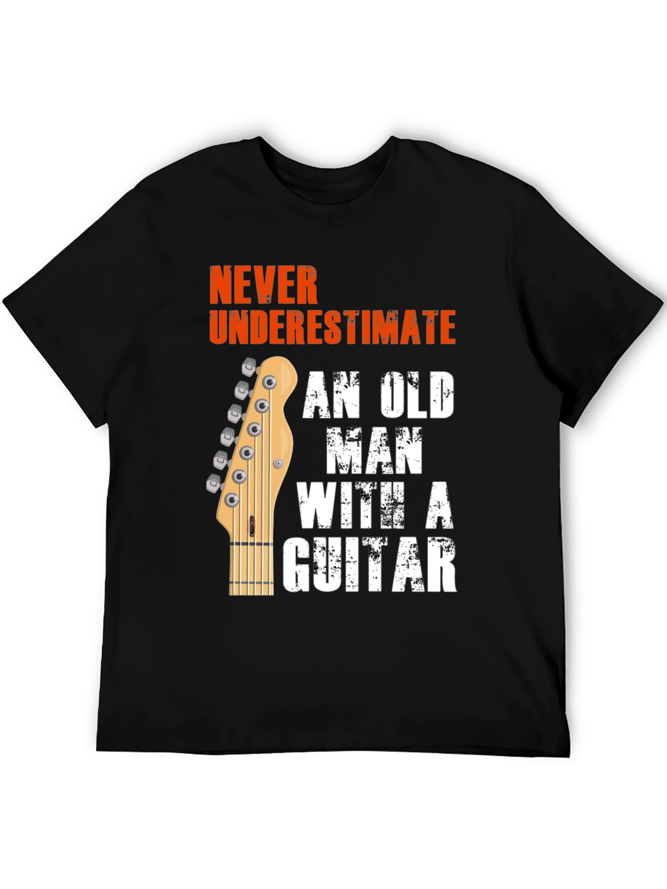 Never Underestimate Old Man Guitar Black Graphic T-Shirt