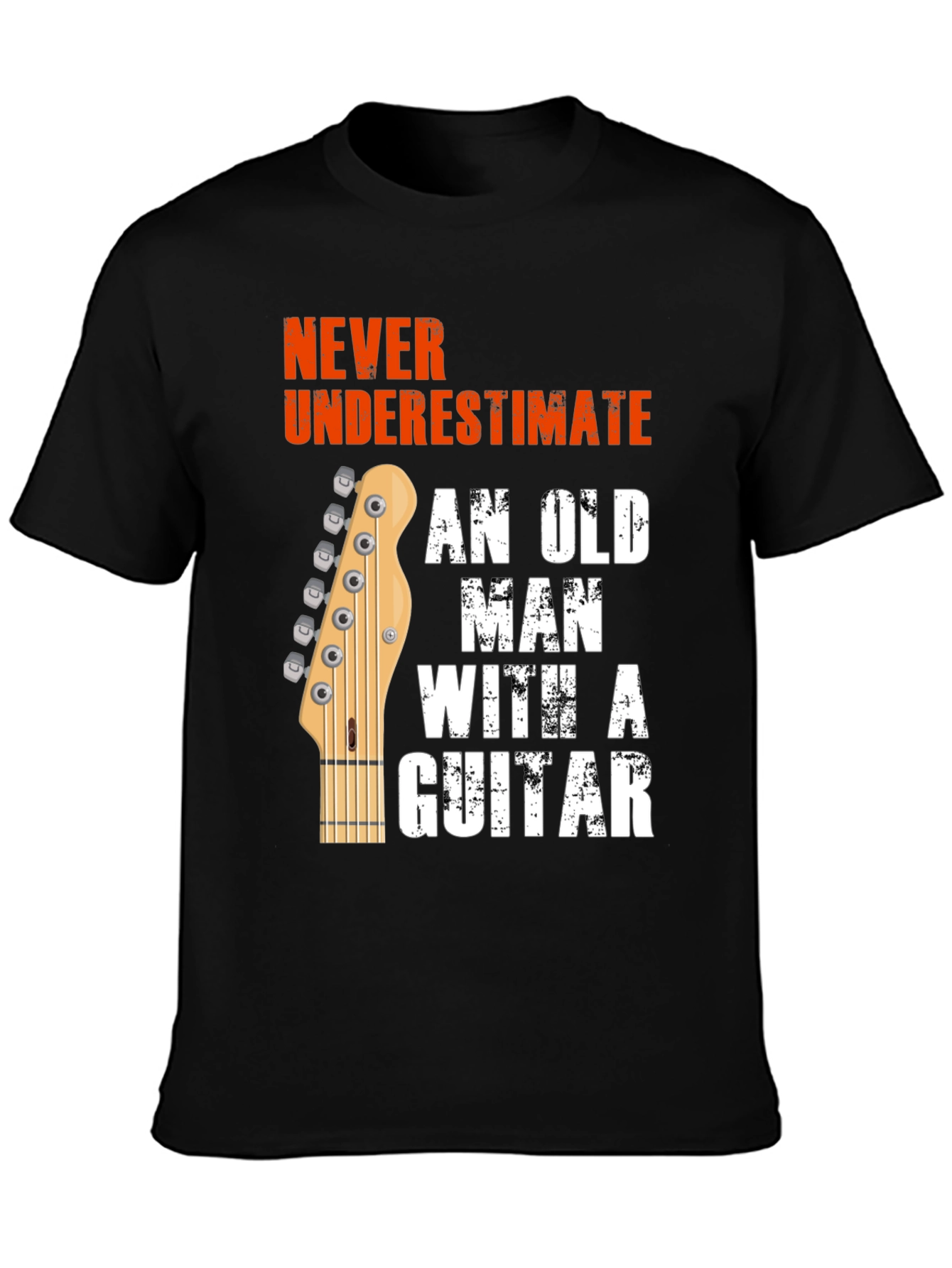 Never Underestimate Old Man Guitar Black Graphic T-Shirt