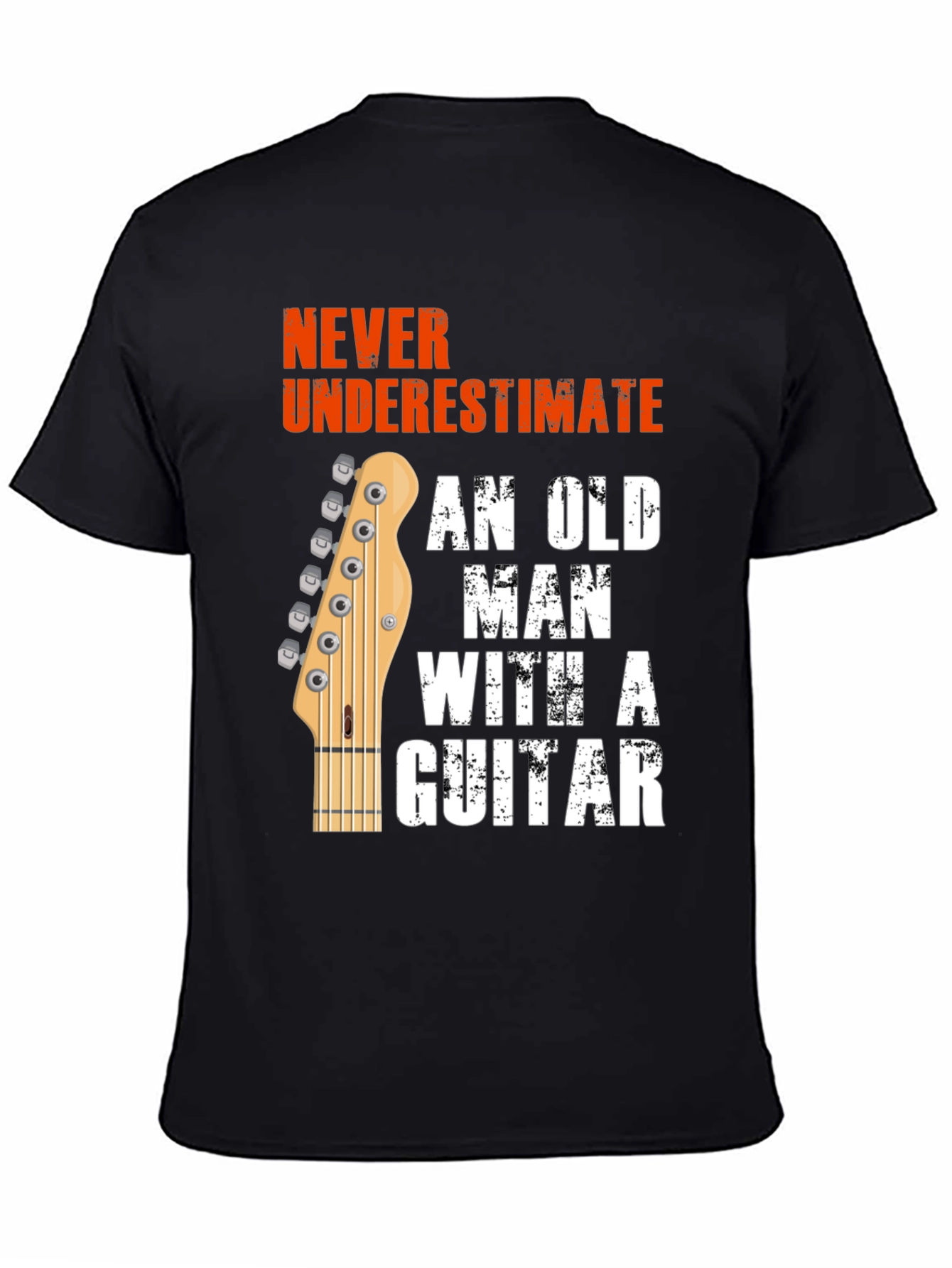 Never Underestimate Old Man Guitar Black Graphic T-Shirt